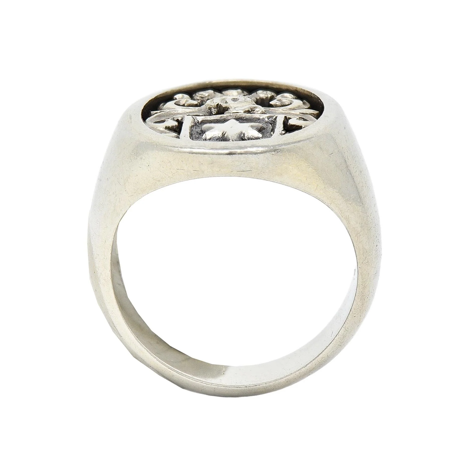 Vintage 18 Karat White Gold Heraldic Knight Star Cameo Unisex Signet Ring - Image 10
