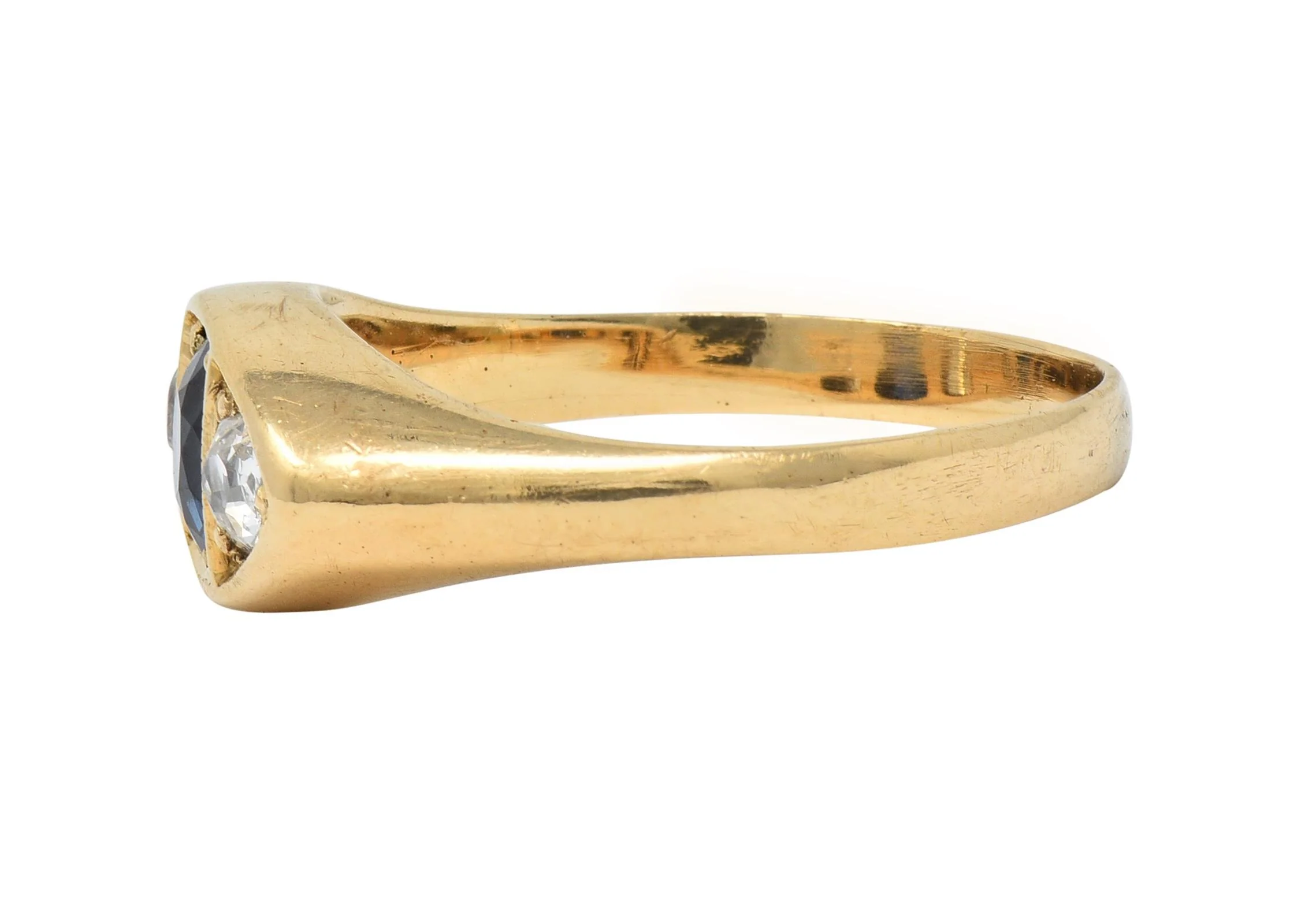 Vintage 1960s 1.09 CTW Sapphire Diamond 14 Karat Gold Marquise Three Stone Ring - Image 5
