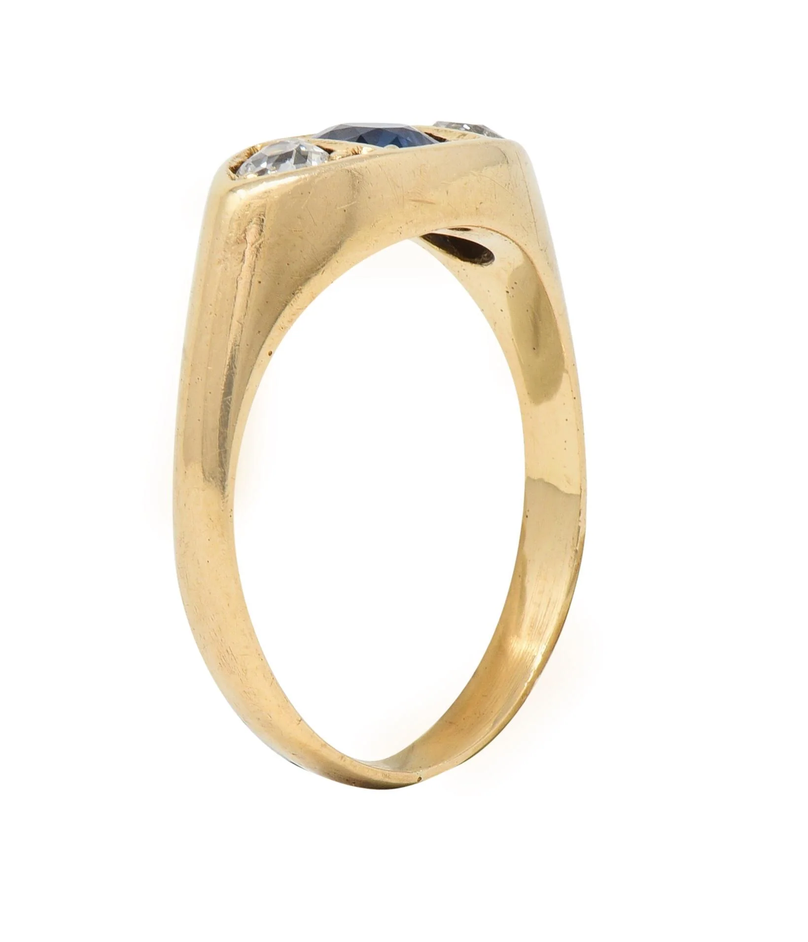 Vintage 1960s 1.09 CTW Sapphire Diamond 14 Karat Gold Marquise Three Stone Ring - Image 8