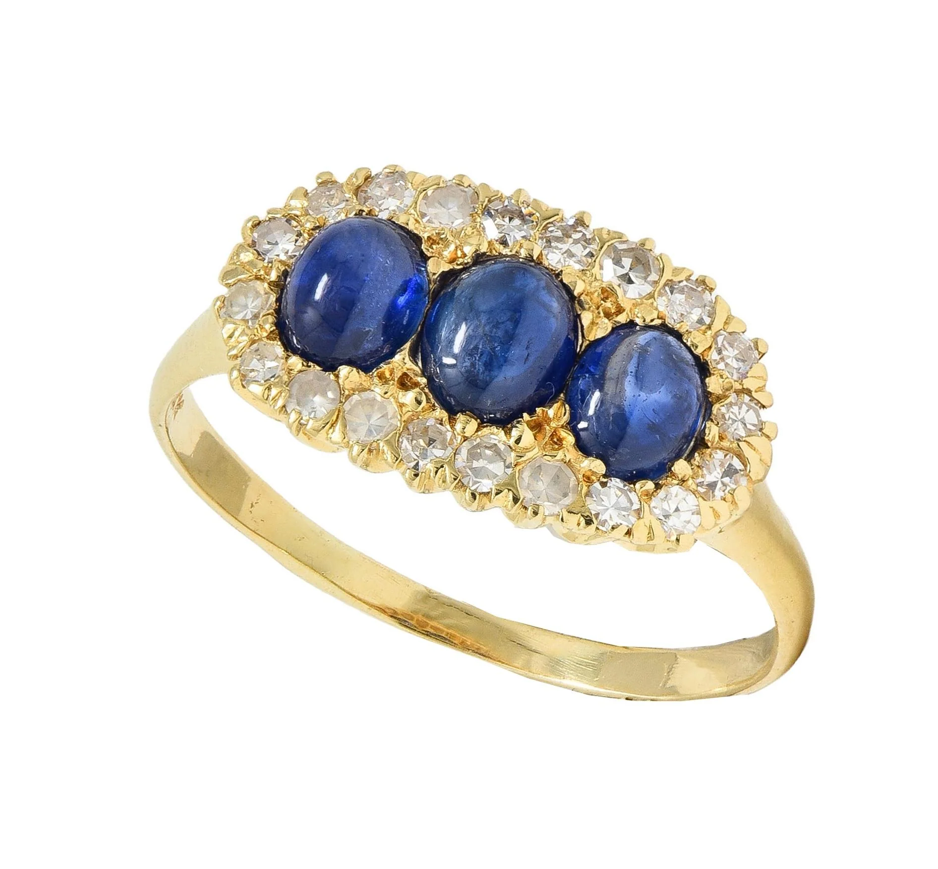 Vintage 2.00 CTW Sapphire Cabochon Diamond 14 Karat Yellow Gold Cluster Ring - Image 10