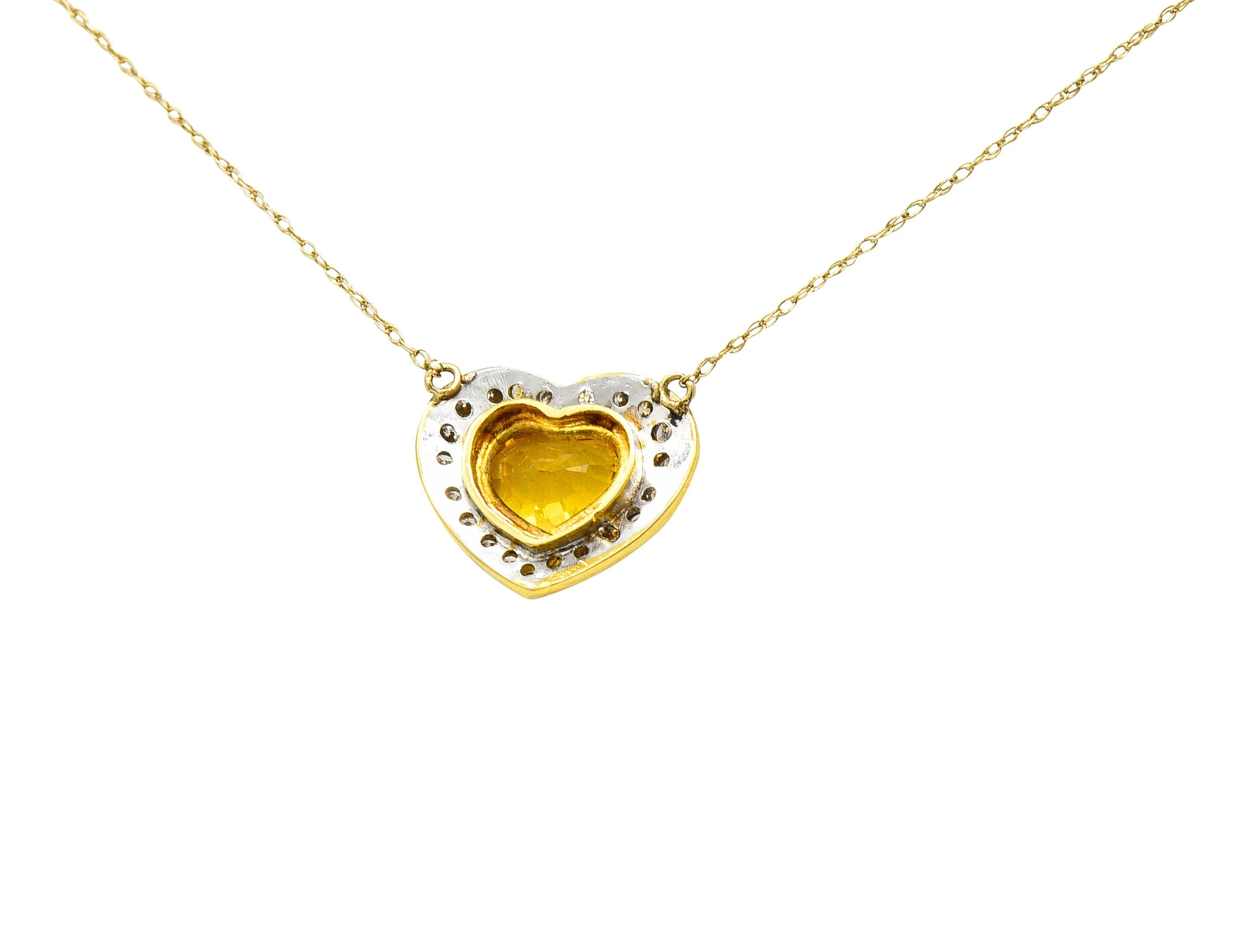 Vintage 2.00 CTW Yellow Sapphire Diamond 14 Karat Two-Tone Gold Heart Necklace - Image 4