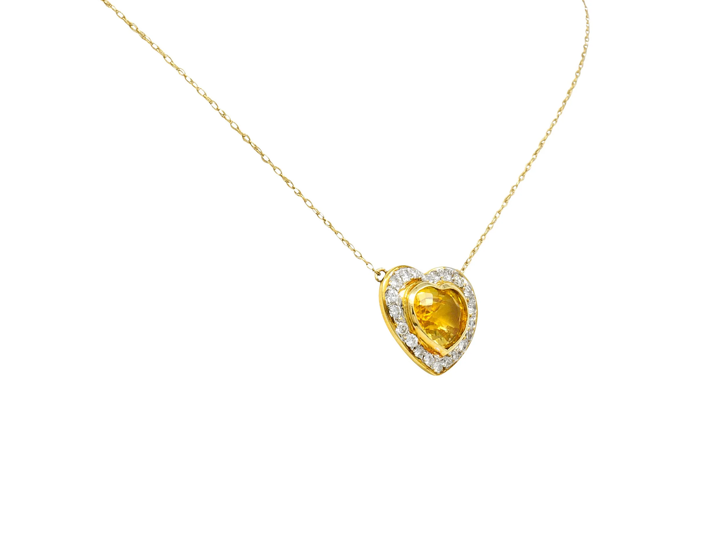 Vintage 2.00 CTW Yellow Sapphire Diamond 14 Karat Two-Tone Gold Heart Necklace - Image 5