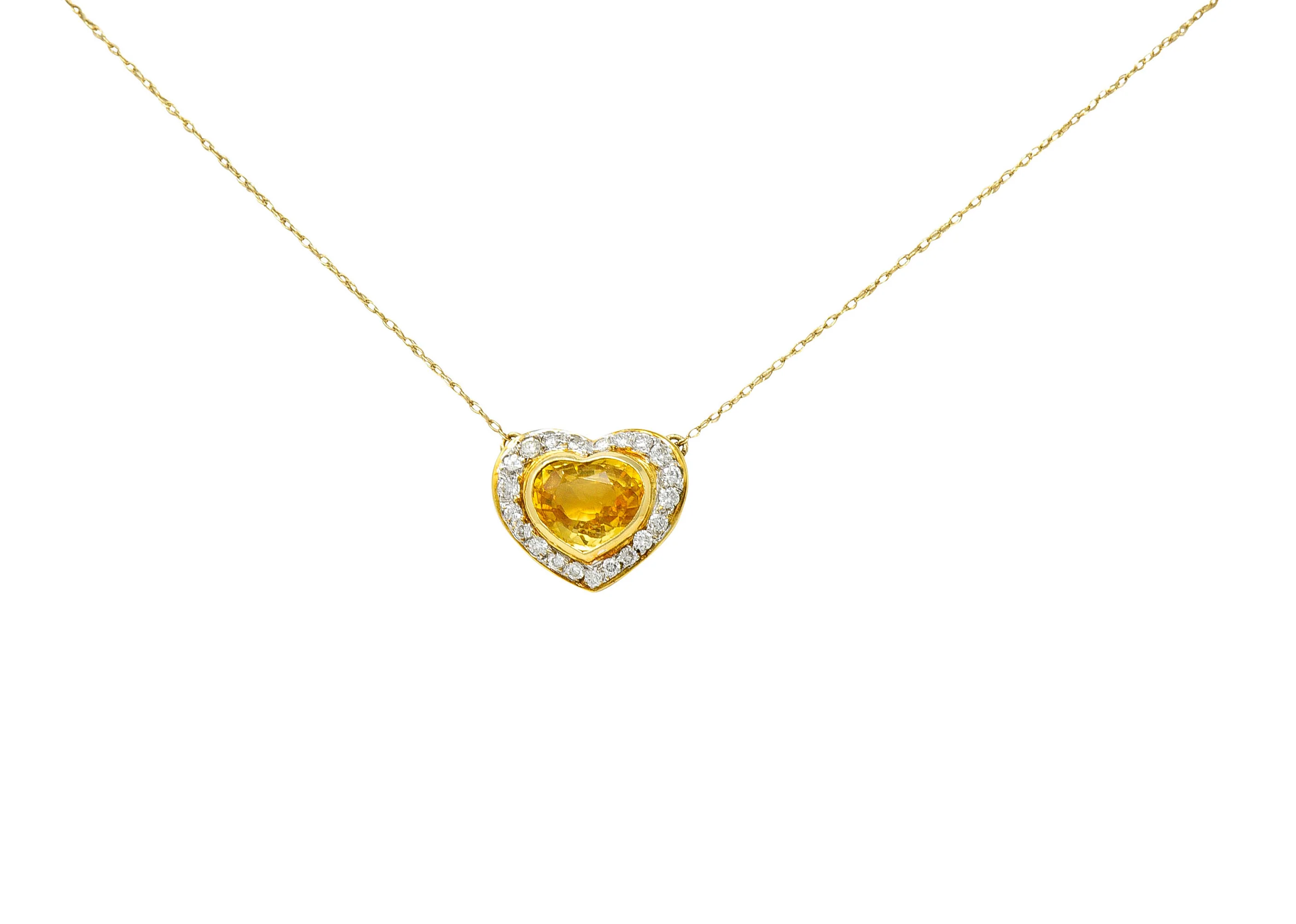 Vintage 2.00 CTW Yellow Sapphire Diamond 14 Karat Two-Tone Gold Heart Necklace - Image 8