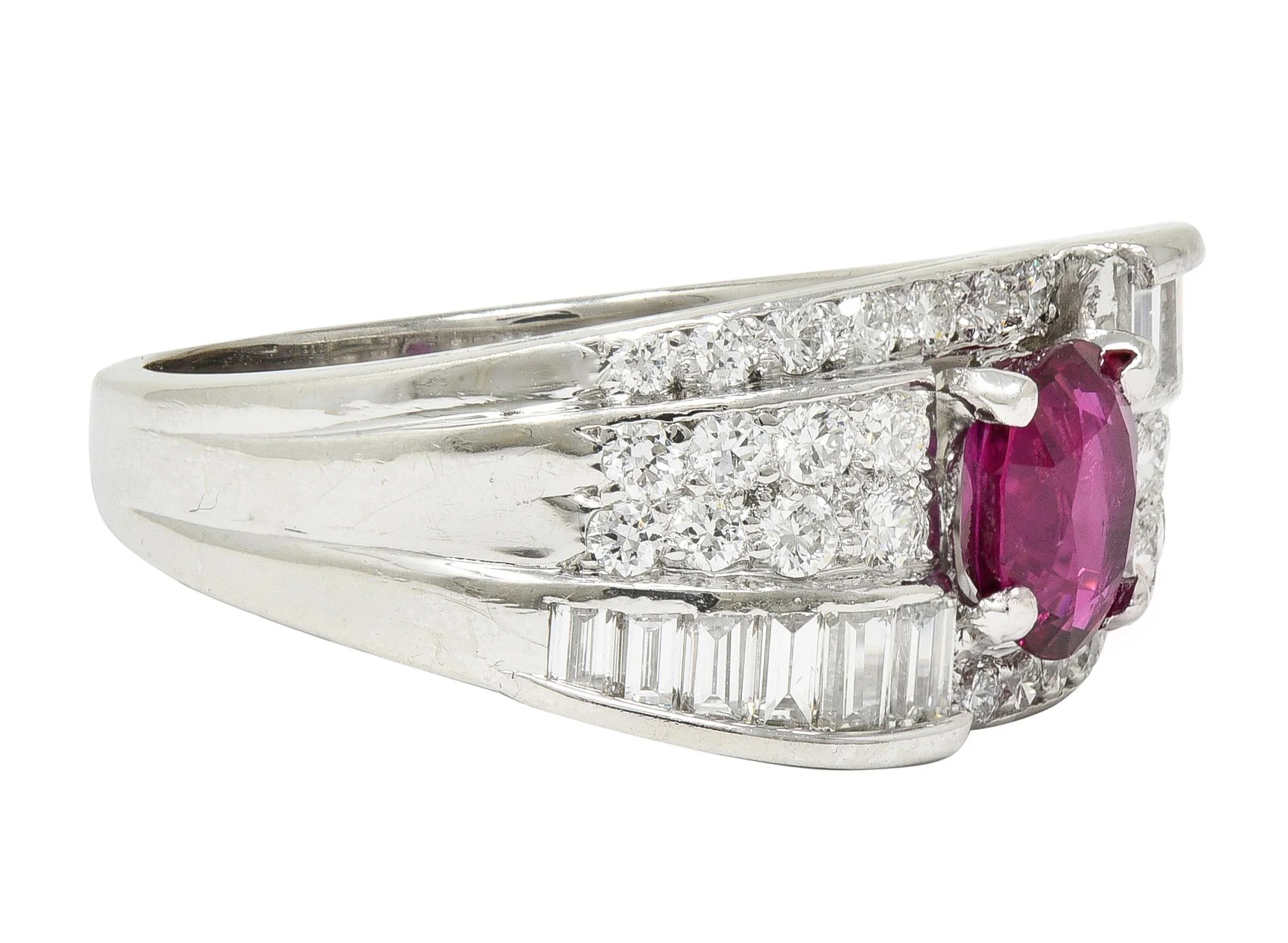 Vintage 2.25 CTW No Heat Ruby Diamond Platinum Wide Band Ring GIA - Image 2