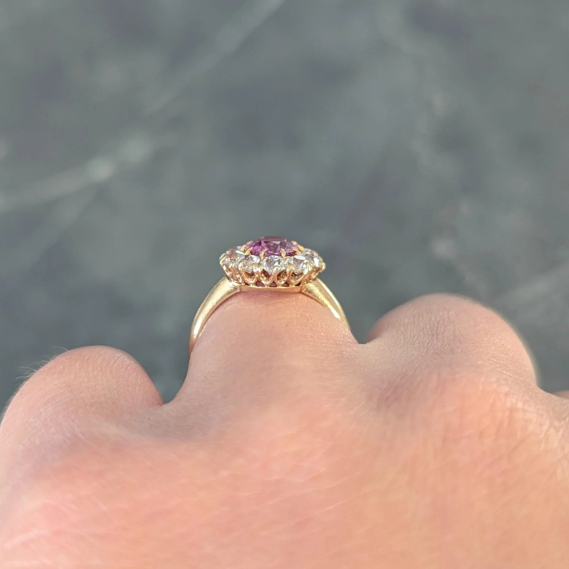 Vintage 2.46 CTW No Heat Pink Sapphire Diamond 14 Karat Yellow Gold Halo Ring GIA - Image 12