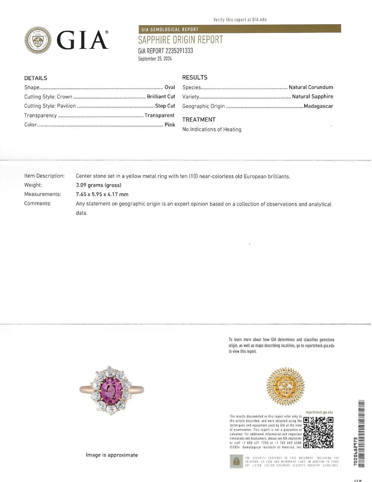 Vintage 2.46 CTW No Heat Pink Sapphire Diamond 14 Karat Yellow Gold Halo Ring GIA - Image 14