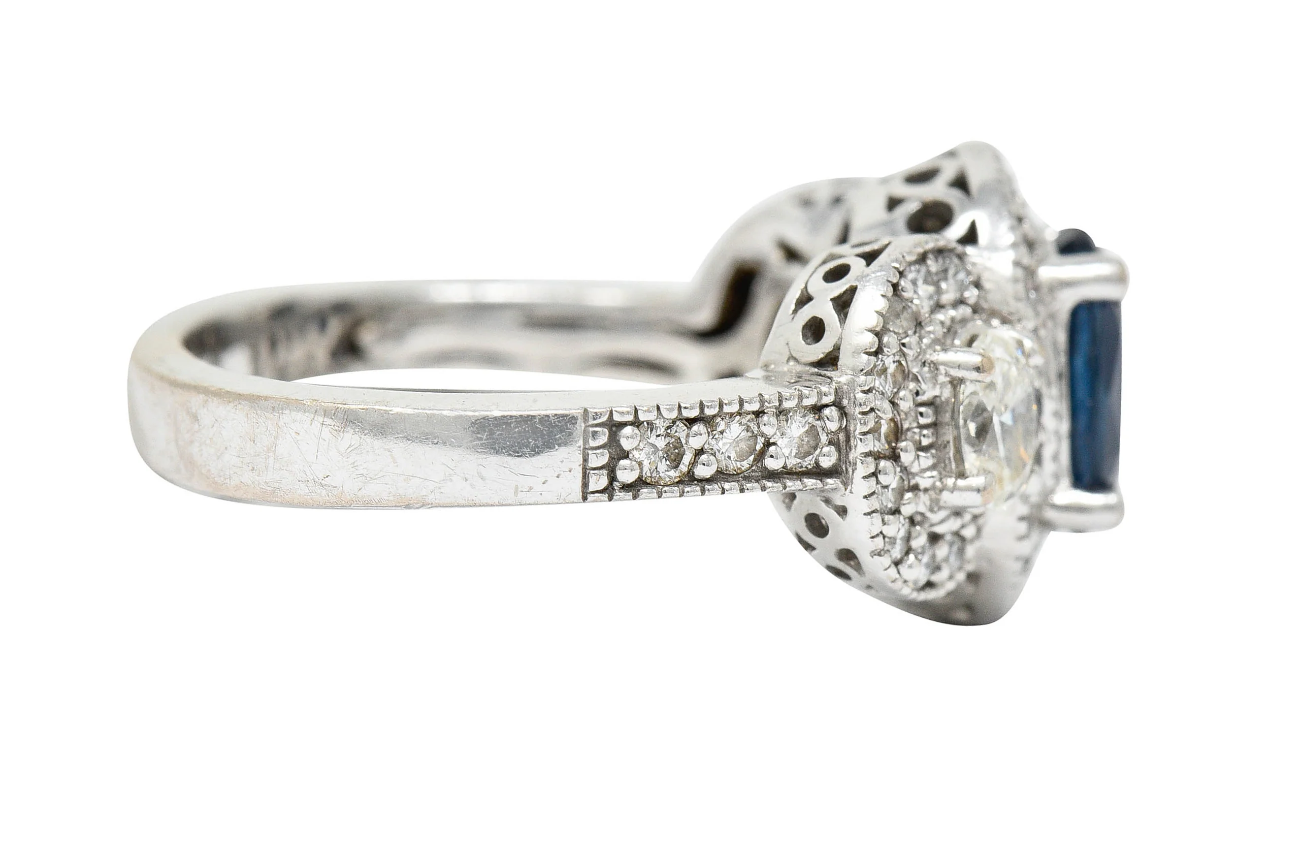Vintage 2.70 CTW Sapphire Diamond 18 Karat White Gold Triple Cluster Ring - Image 3