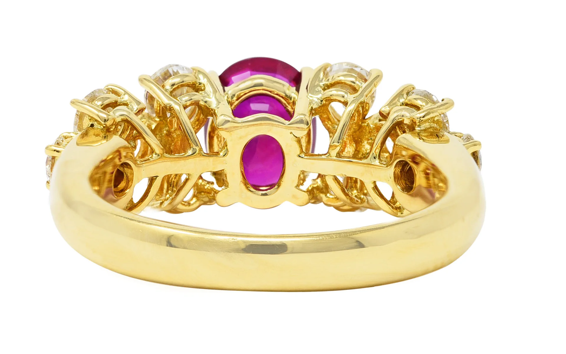 Vintage 2.77 CTW Oval Cut Burma Ruby Pear Cut Diamond 18 Karat Yellow Gold Cluster Ring GIA - Image 4