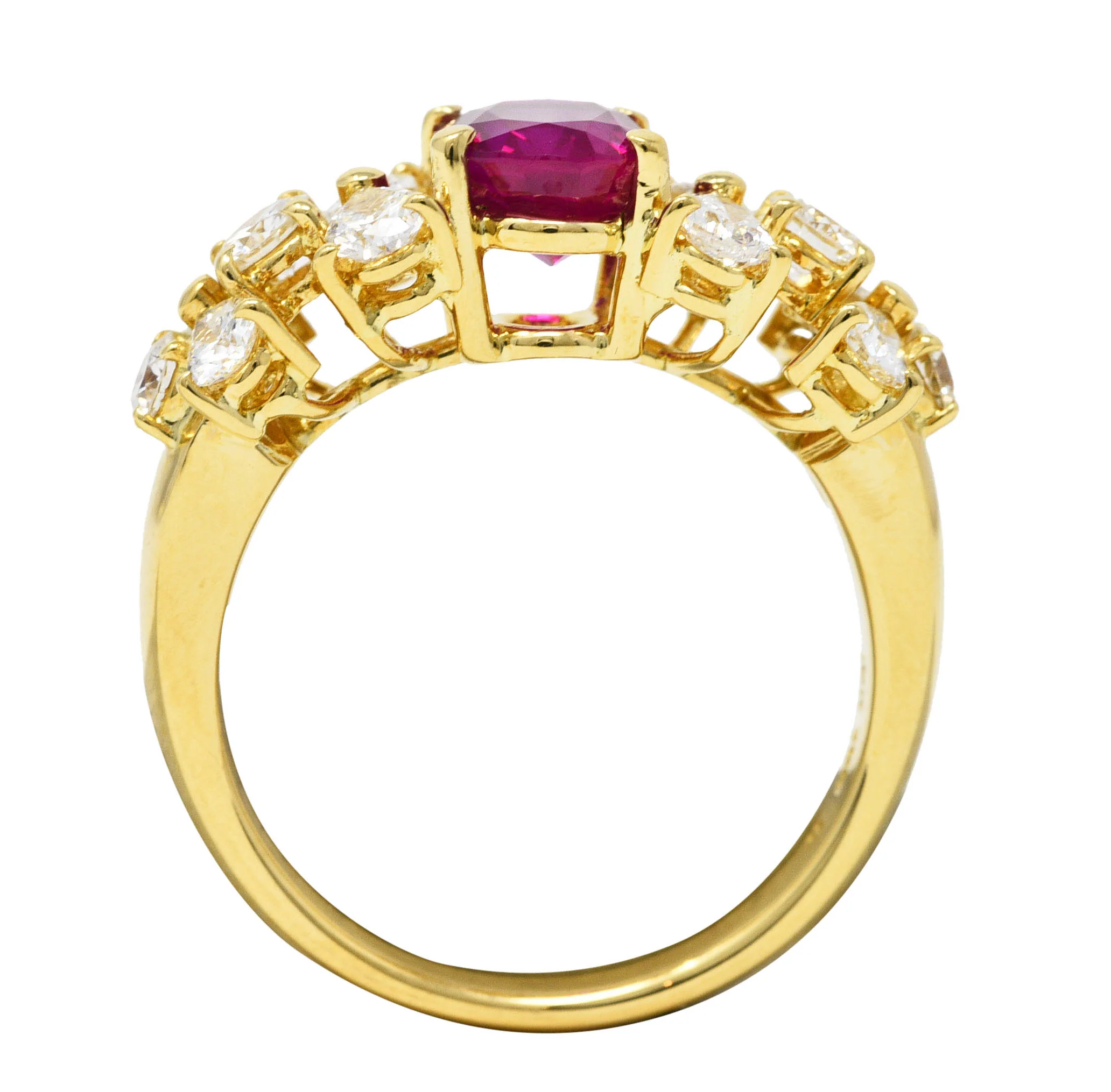 Vintage 2.77 CTW Oval Cut Burma Ruby Pear Cut Diamond 18 Karat Yellow Gold Cluster Ring GIA - Image 7