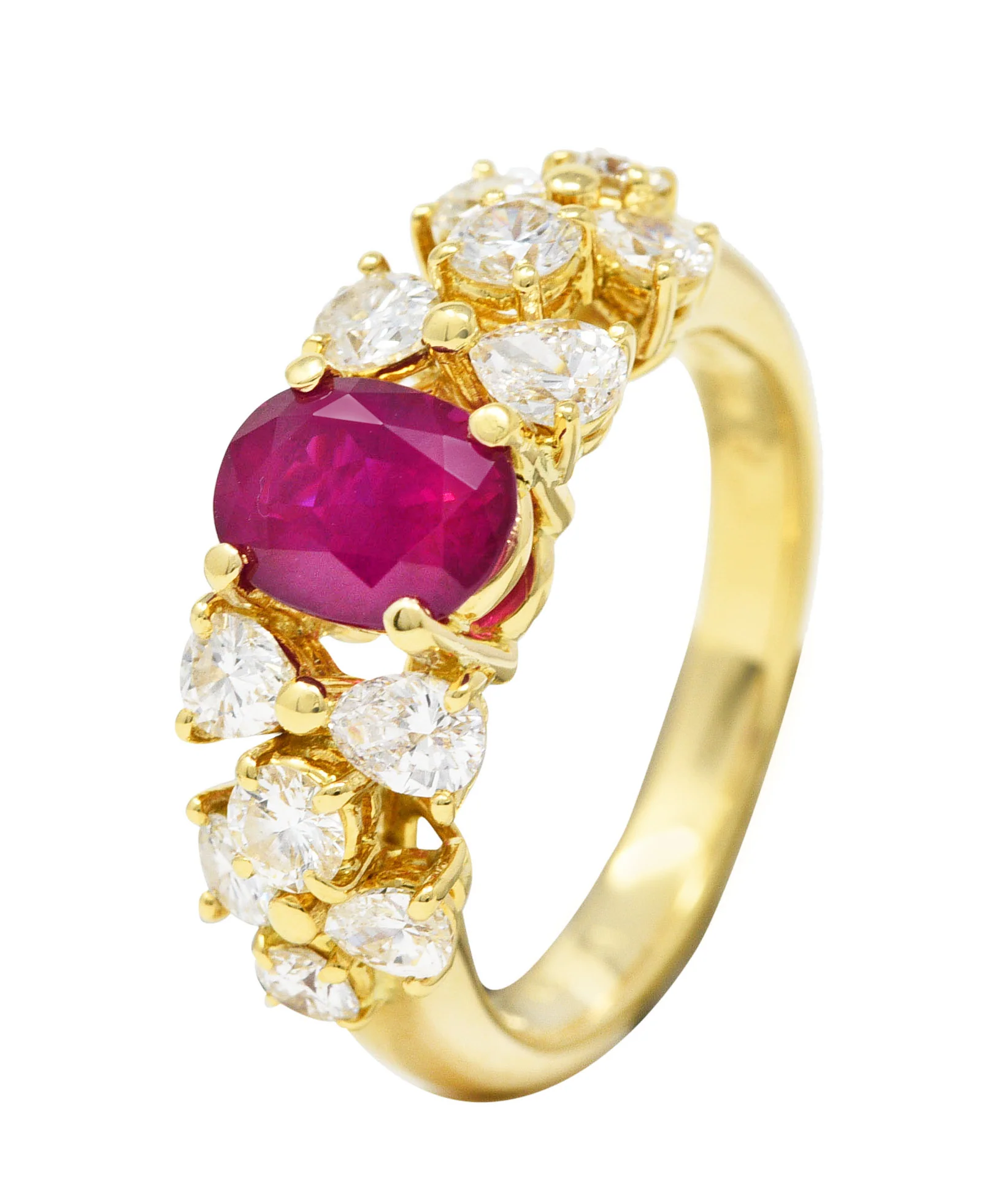 Vintage 2.77 CTW Oval Cut Burma Ruby Pear Cut Diamond 18 Karat Yellow Gold Cluster Ring GIA - Image 8