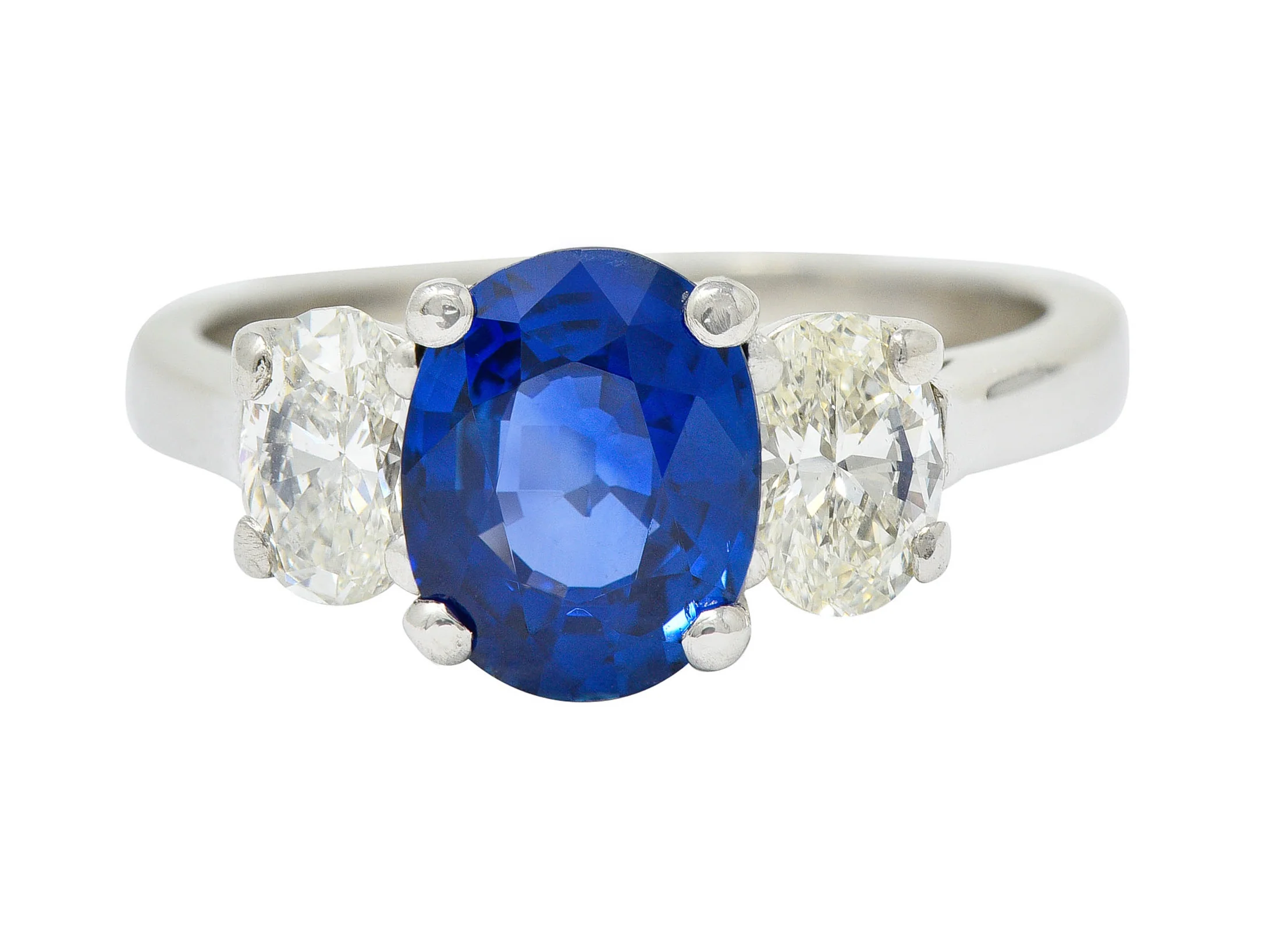 Vintage 2.86 CTW Sapphire Diamond Platinum Three Stone Ring GIA