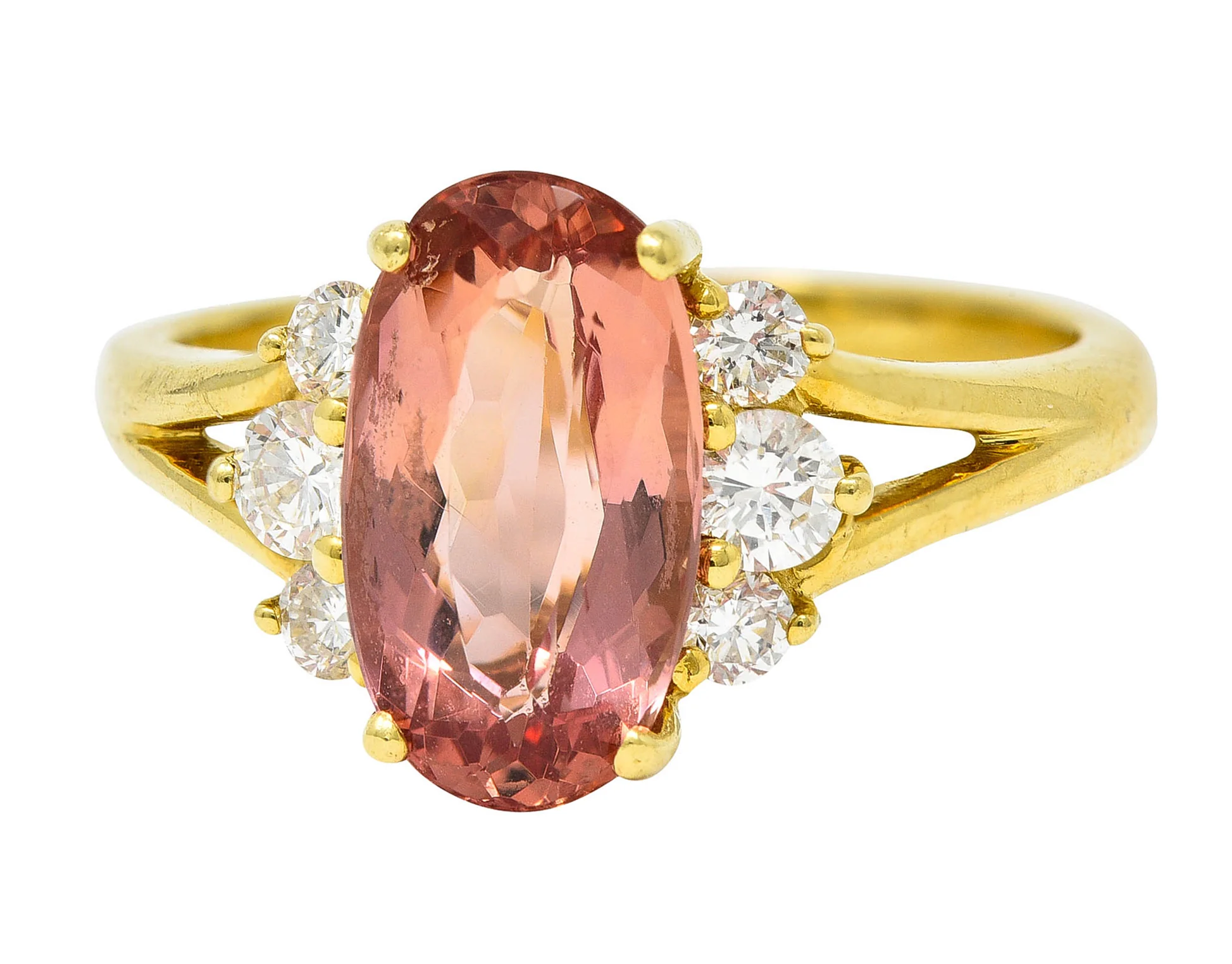 Vintage 2.95 CTW Imperial Topaz Diamond 18 Karat Gold Gemstone Ring