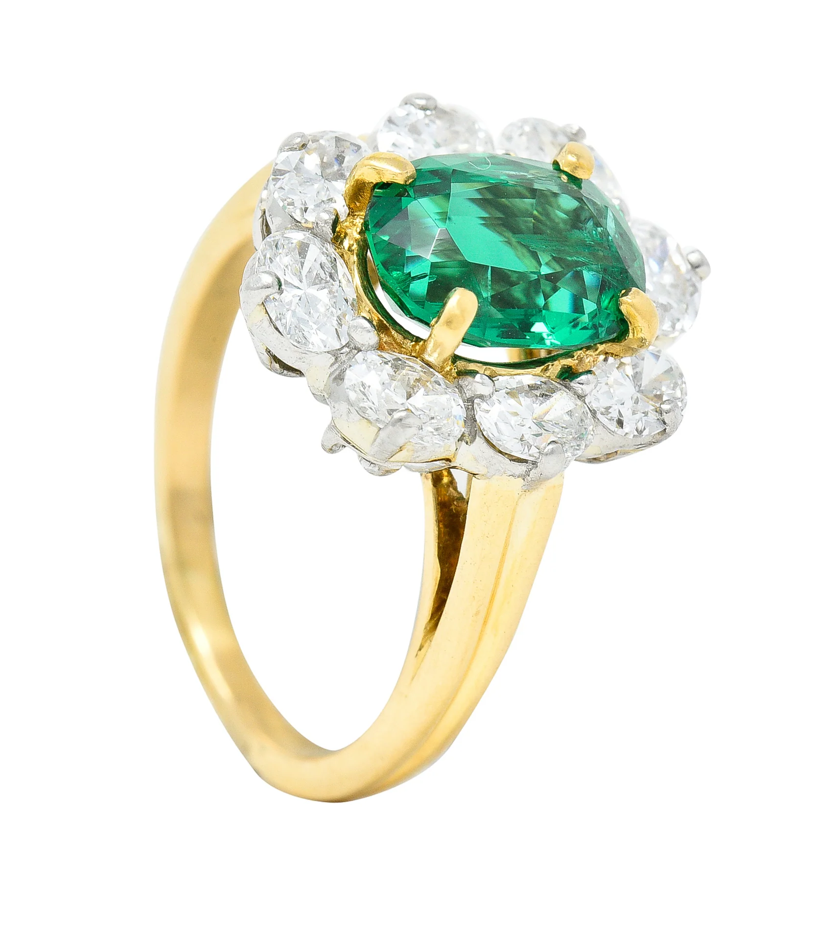 Vintage 2.96 CTW Emerald Oval Cut Diamond Platinum 18 Karat Yellow Gold Halo Ring GIA - Image 11
