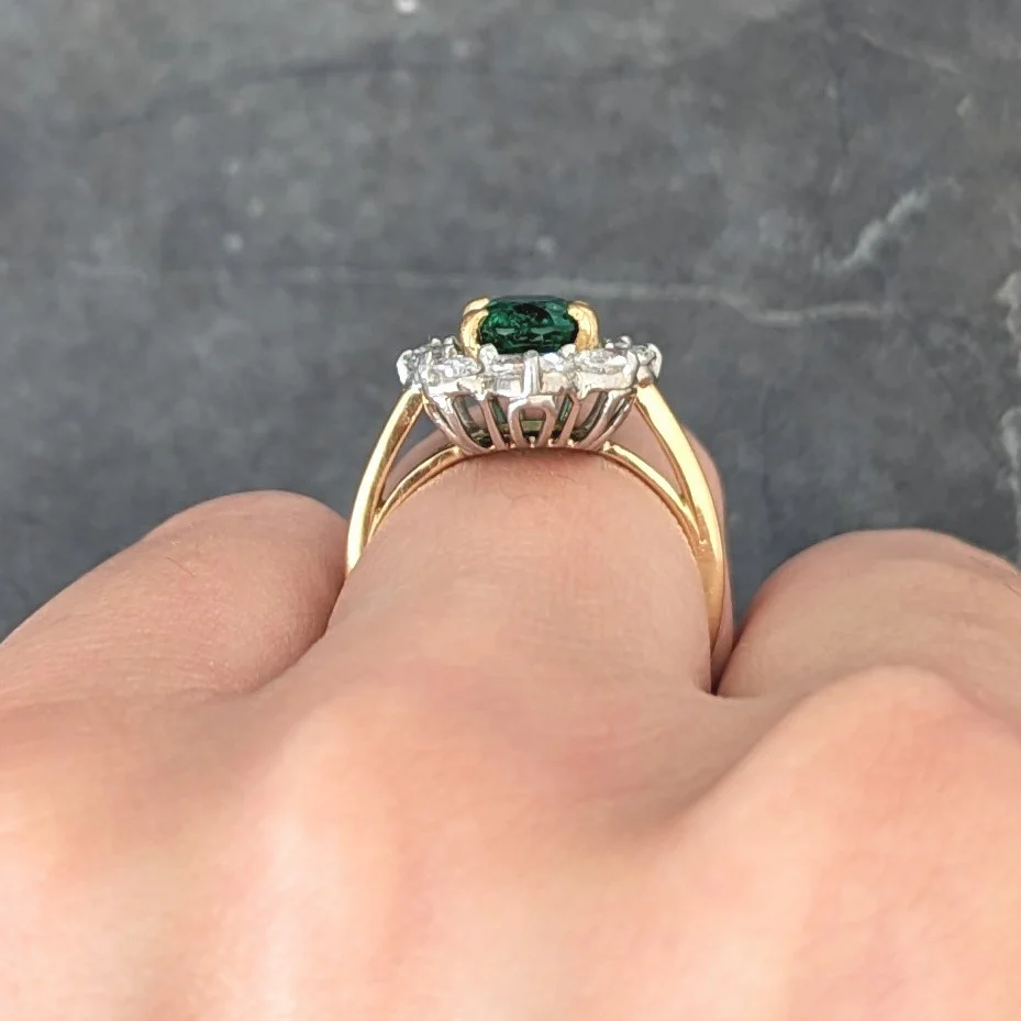 Vintage 2.96 CTW Emerald Oval Cut Diamond Platinum 18 Karat Yellow Gold Halo Ring GIA - Image 13