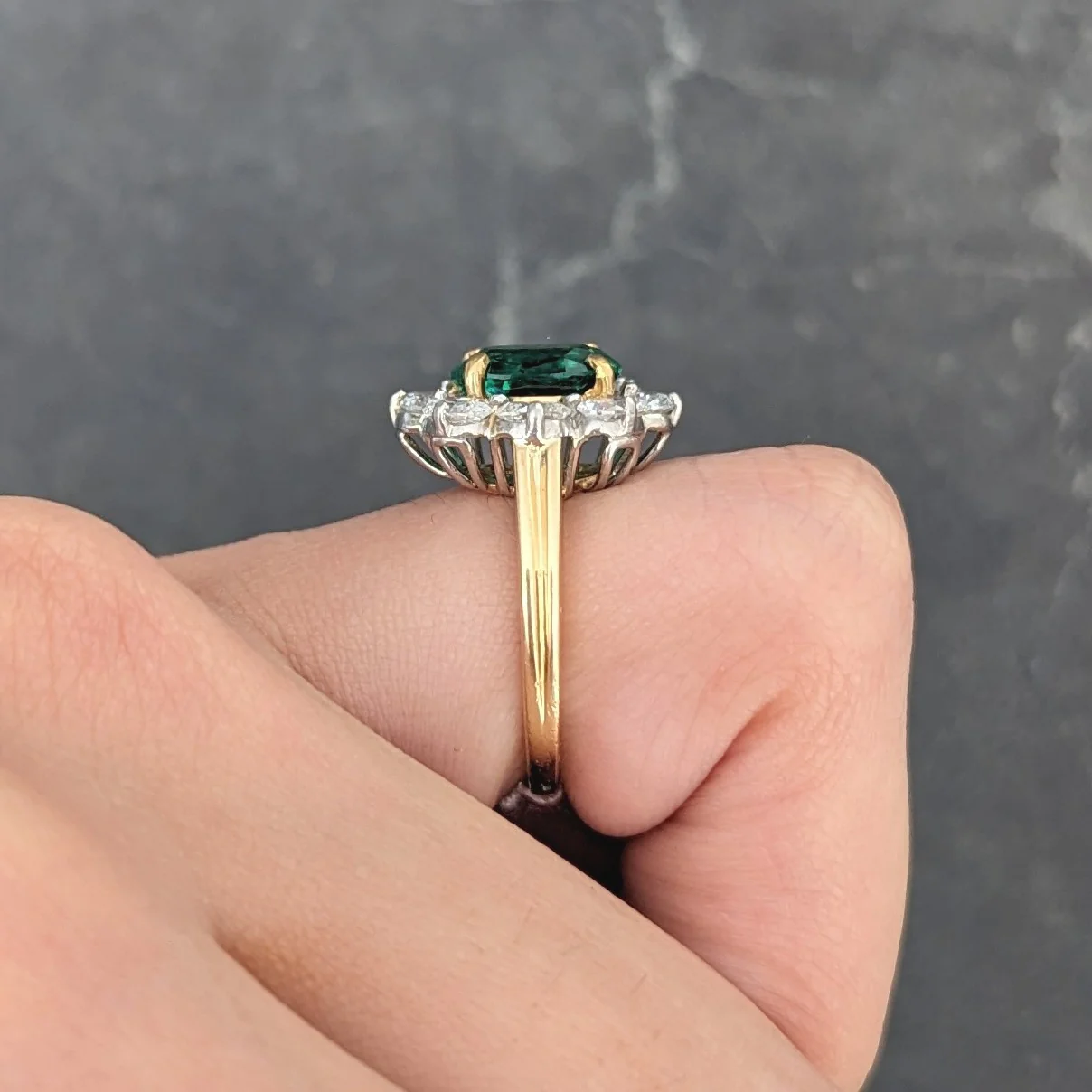 Vintage 2.96 CTW Emerald Oval Cut Diamond Platinum 18 Karat Yellow Gold Halo Ring GIA - Image 14