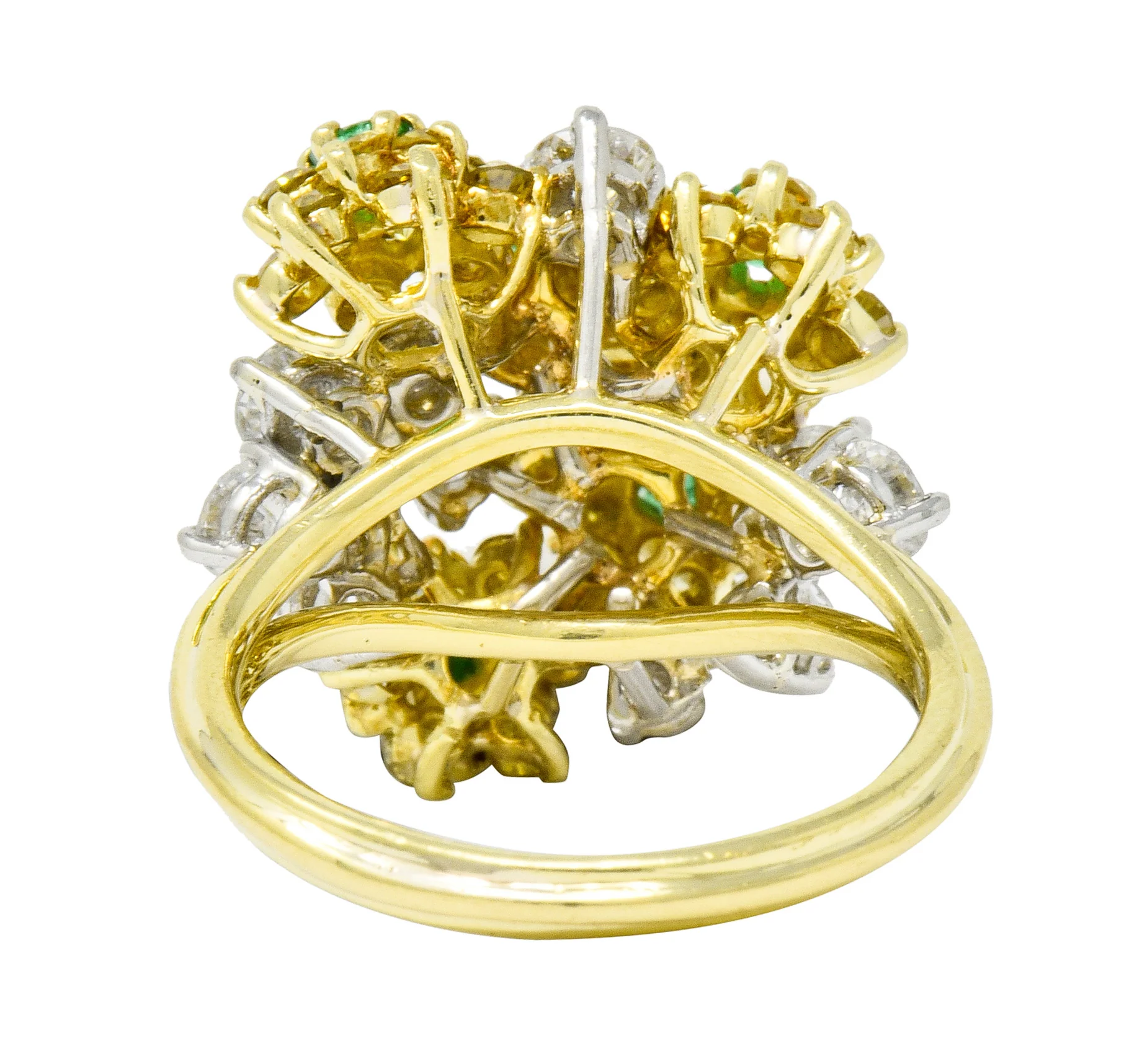 Vintage 3.21 CTW Yellow and White Diamond Emerald 18 Karat Gold Floral Cluster Ring - Image 4