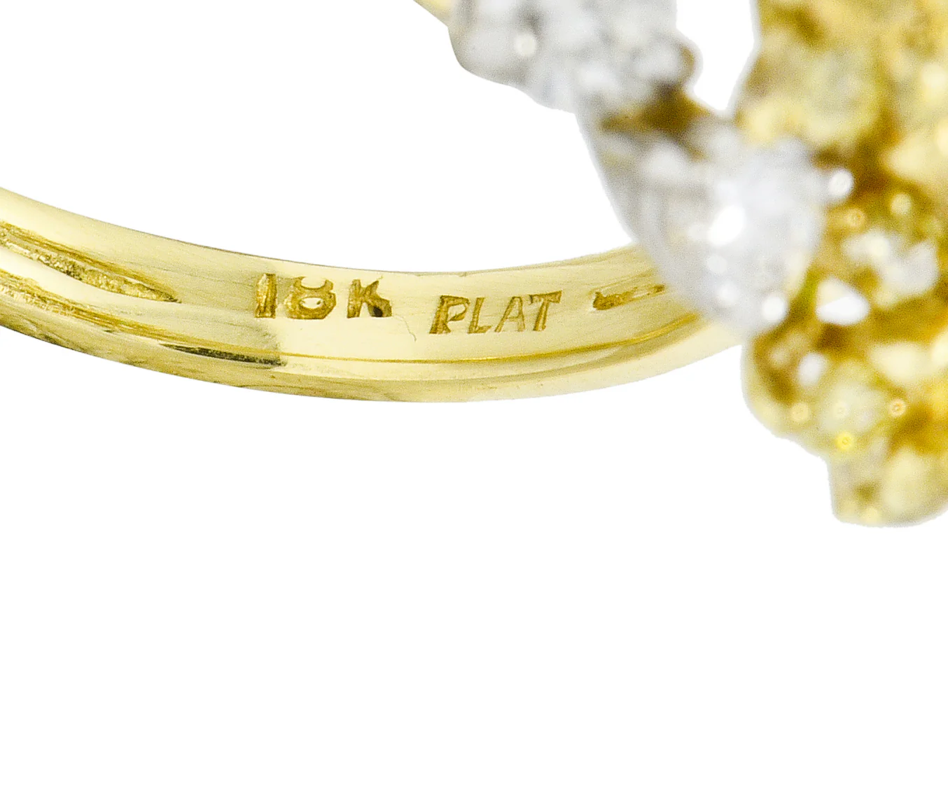 Vintage 3.21 CTW Yellow and White Diamond Emerald 18 Karat Gold Floral Cluster Ring - Image 7