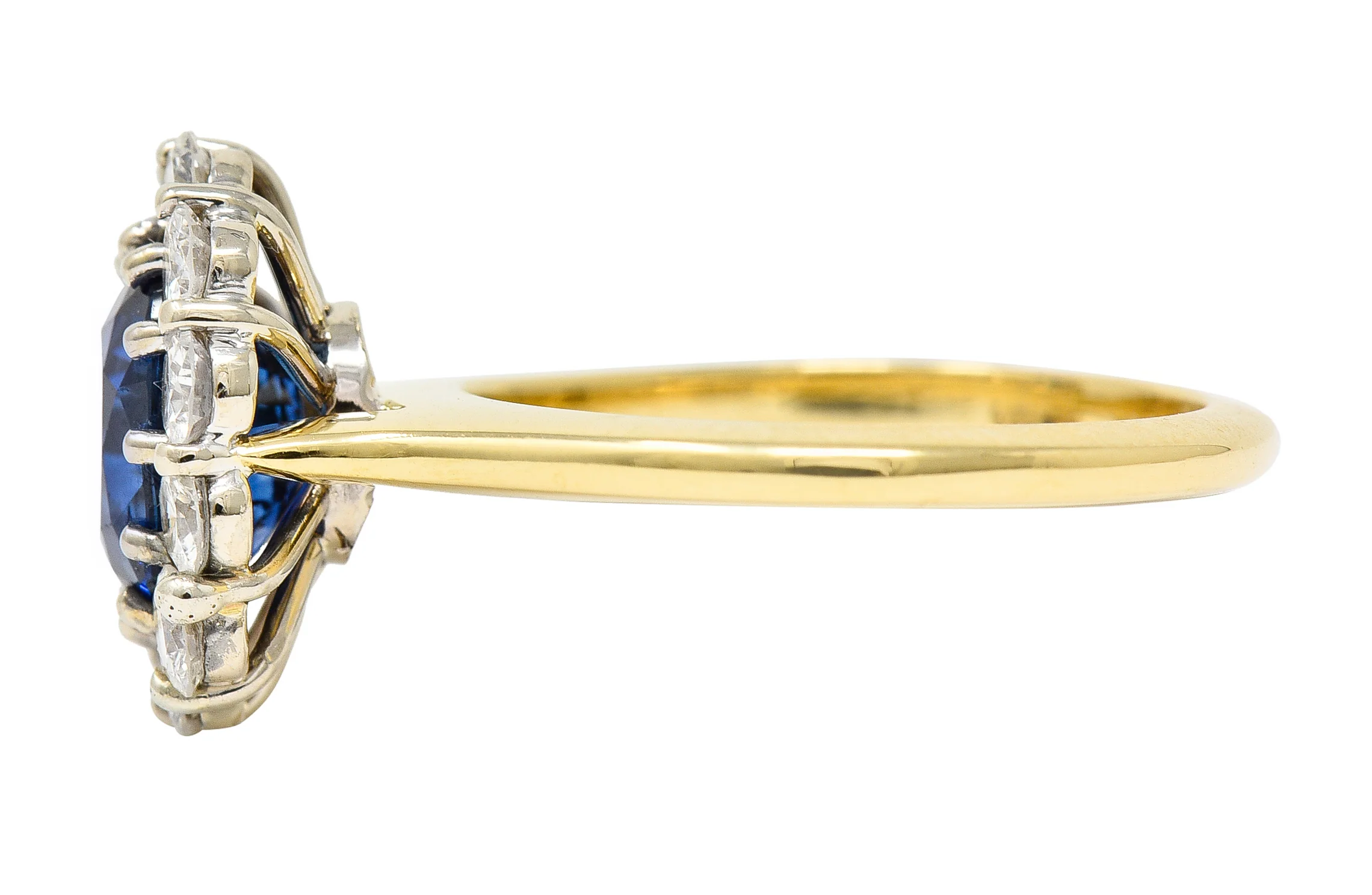 Vintage 3.25 CTW Cushion Cut Sapphire Diamond 18 Karat Two-Tone Vintage Halo Ring GIA - Image 5