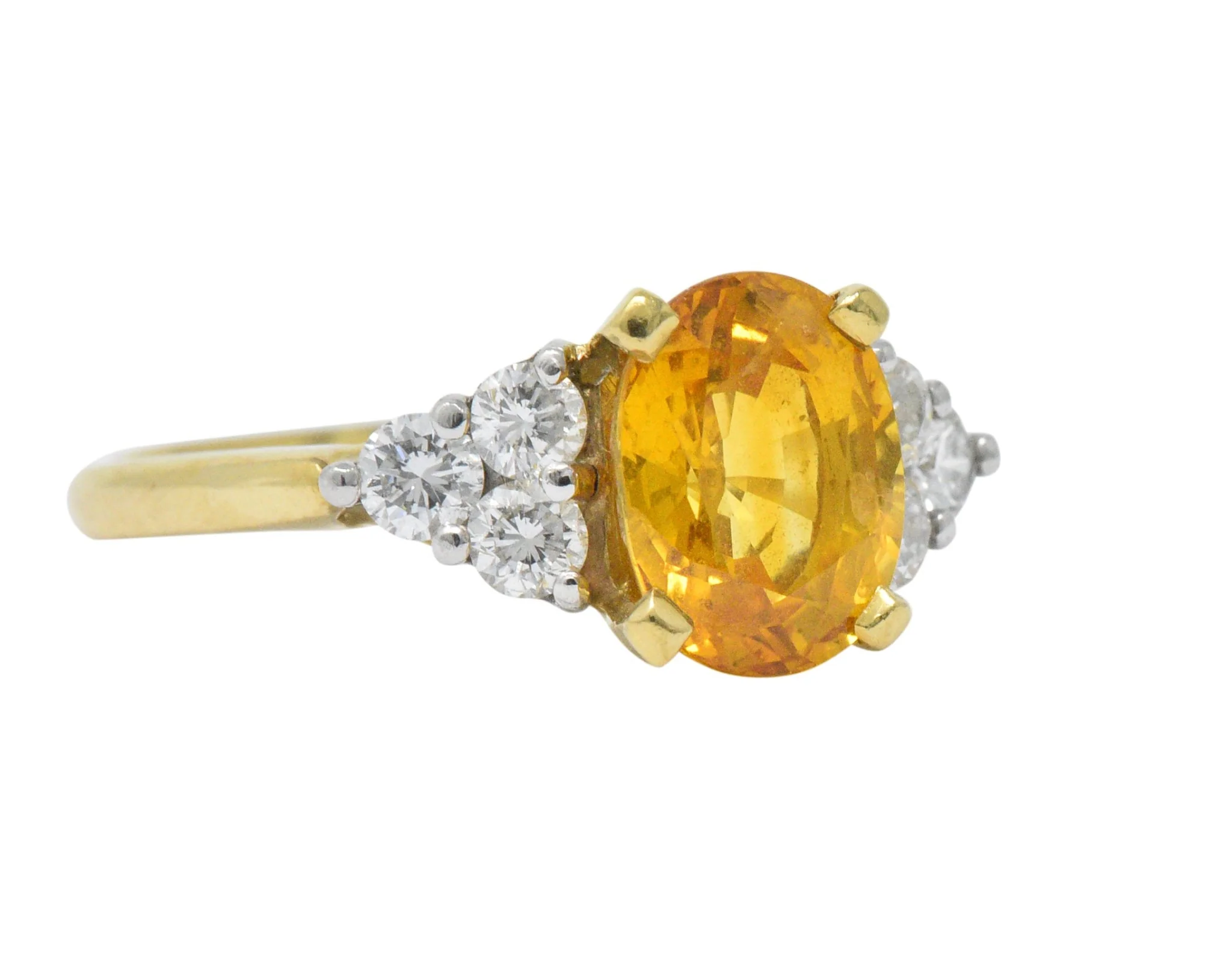 Vintage 3.30 CTW Orange Sapphire Diamond Platinum 18 Karat Gold Ring - Image 3