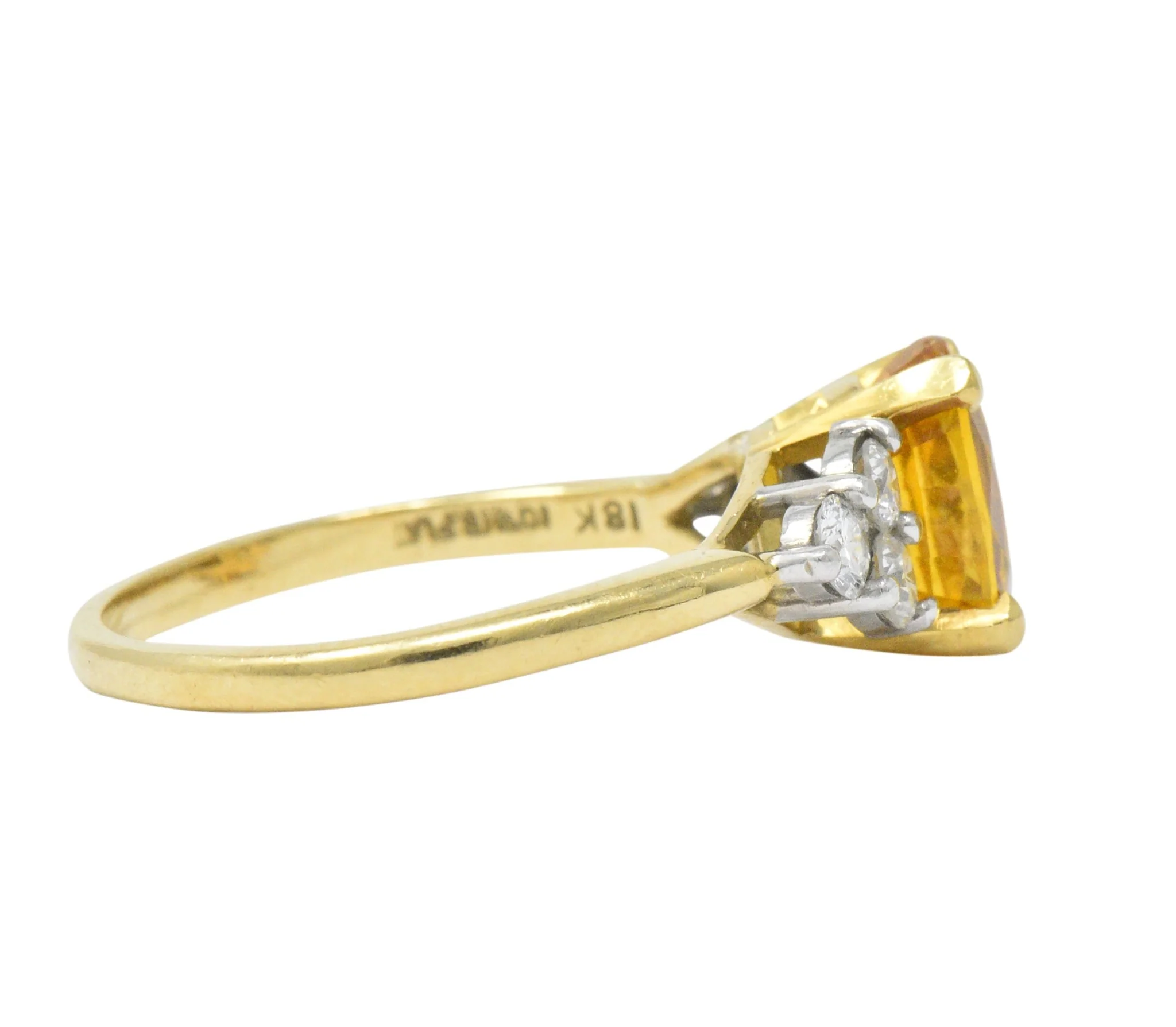Vintage 3.30 CTW Orange Sapphire Diamond Platinum 18 Karat Gold Ring - Image 4