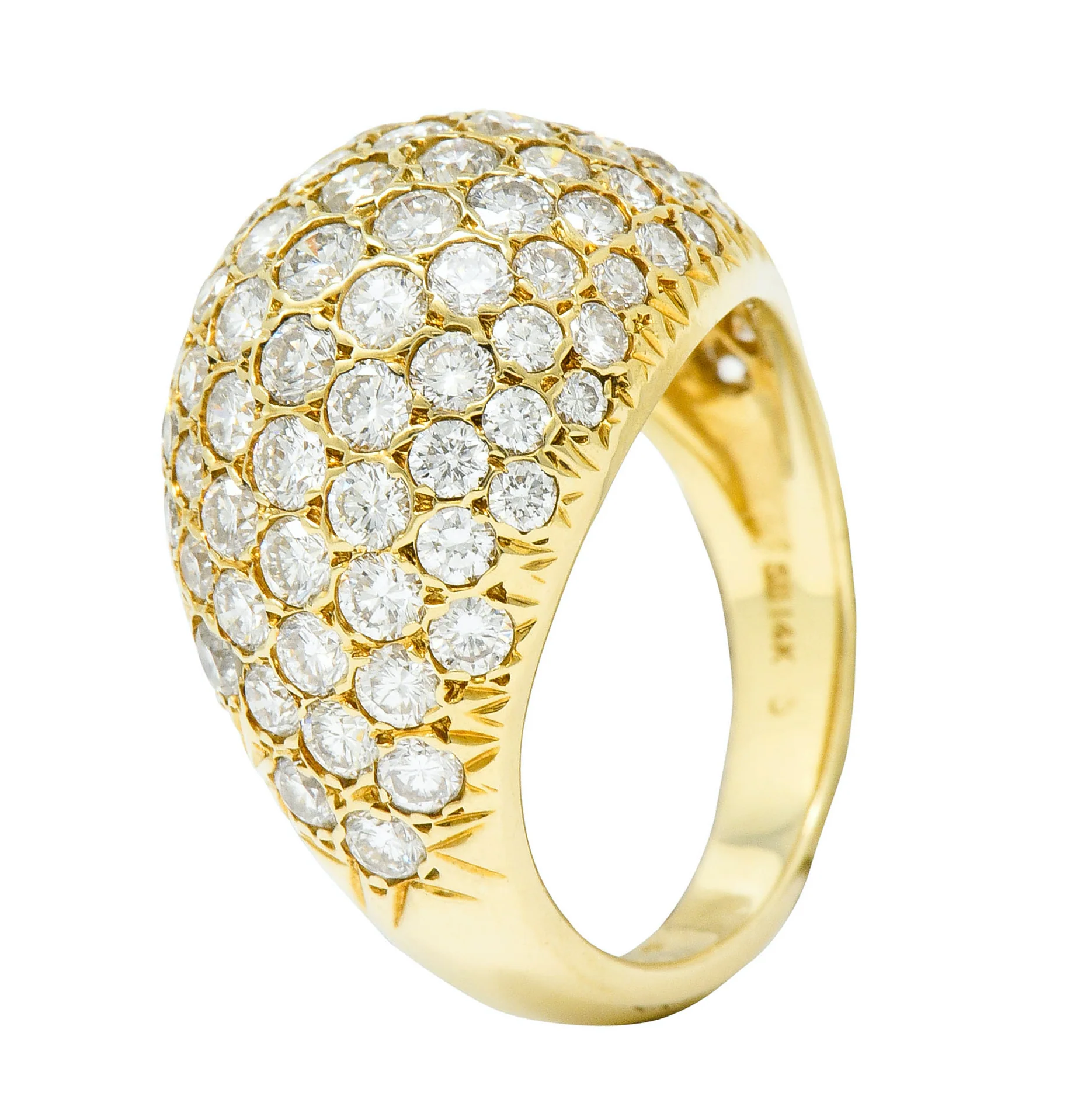 Vintage 3.75 CTW Pave Diamond 14 Karat Gold Bombay Band Ring - Image 9