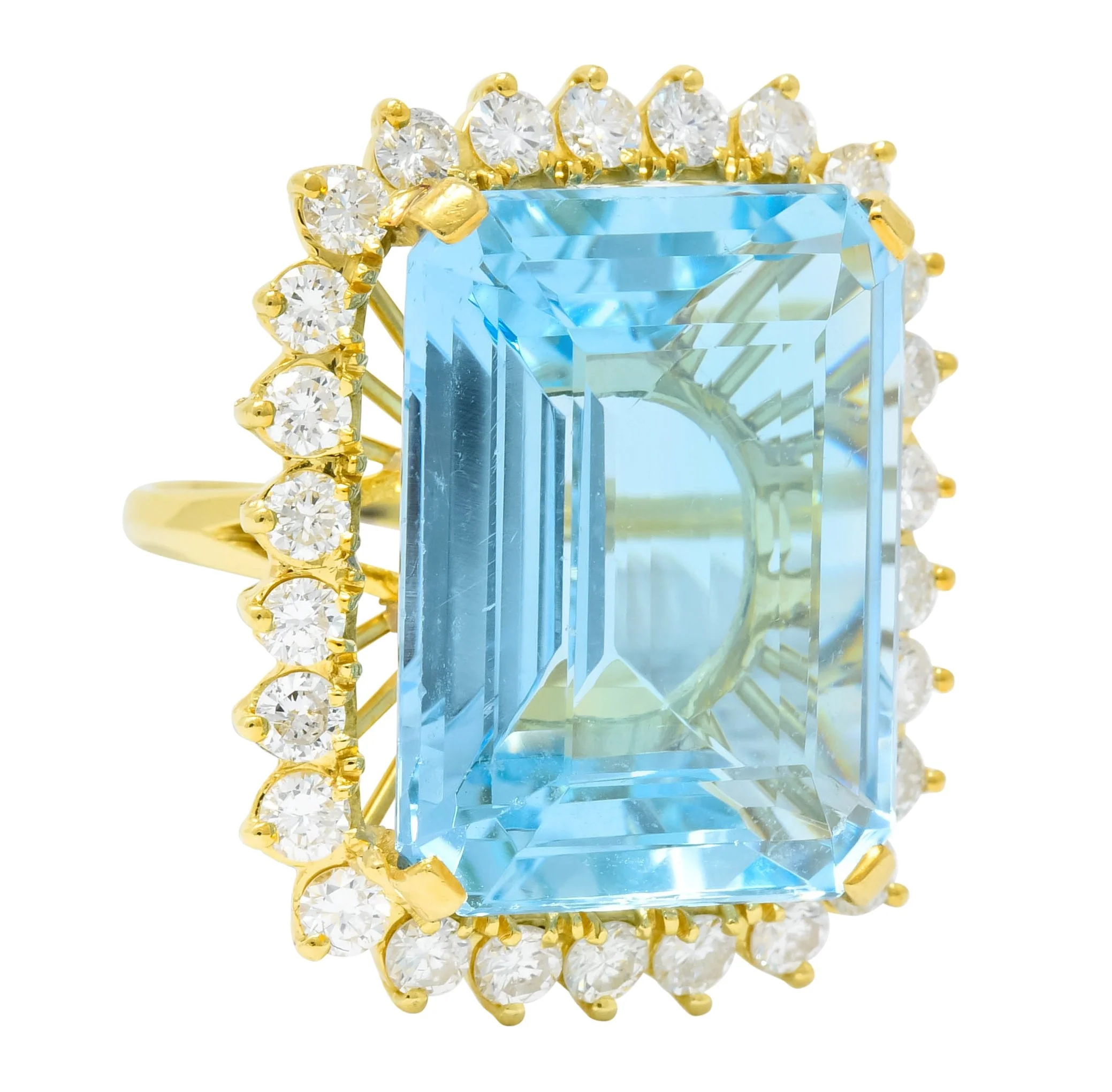 Vintage 30.50 CTW Aquamarine Diamond 18 Karat Gold Cluster Cocktail Ring - Image 2