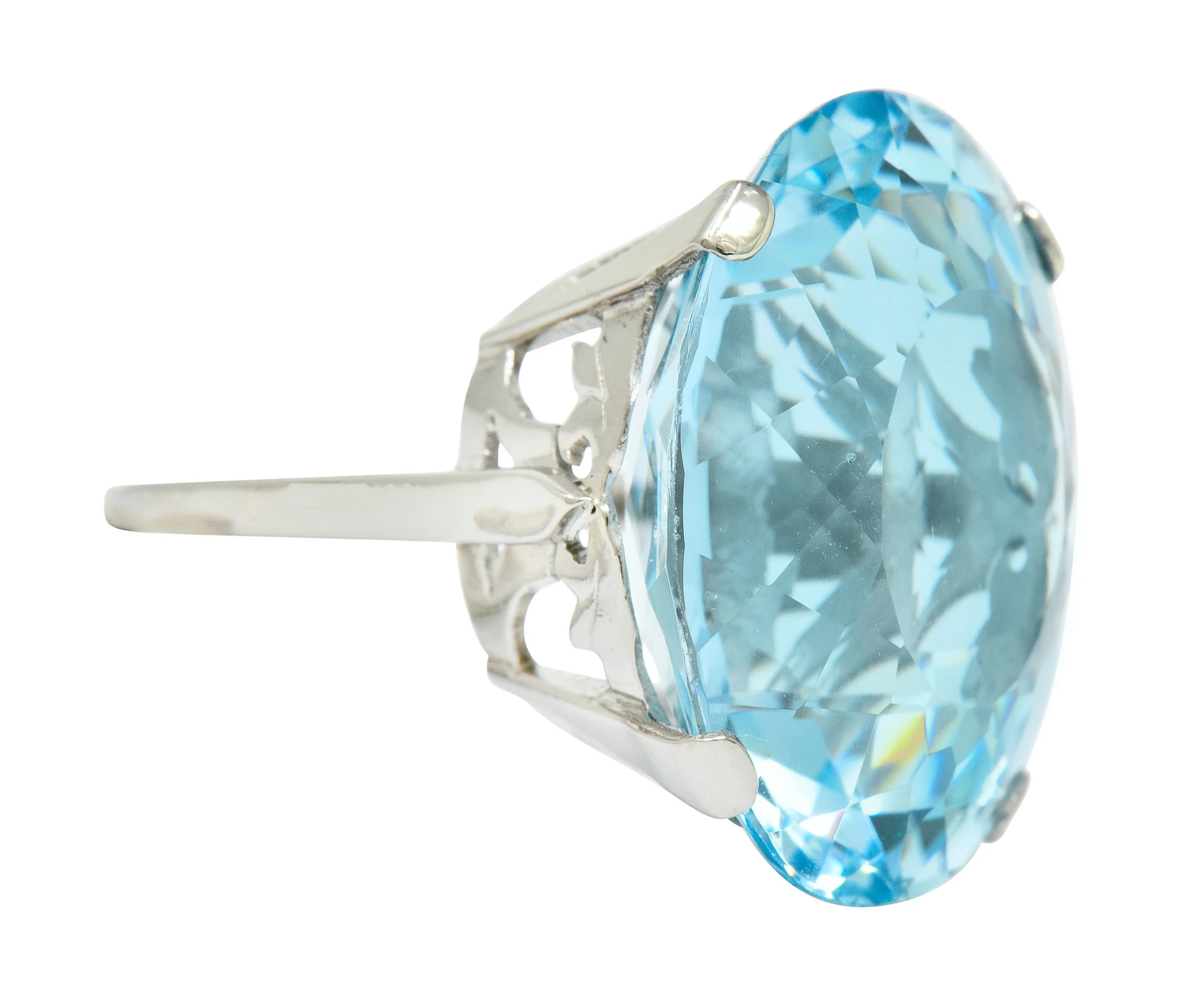 Vintage 39.48 CTW Aquamarine 18 Karat White Gold Statement Ring - Image 2