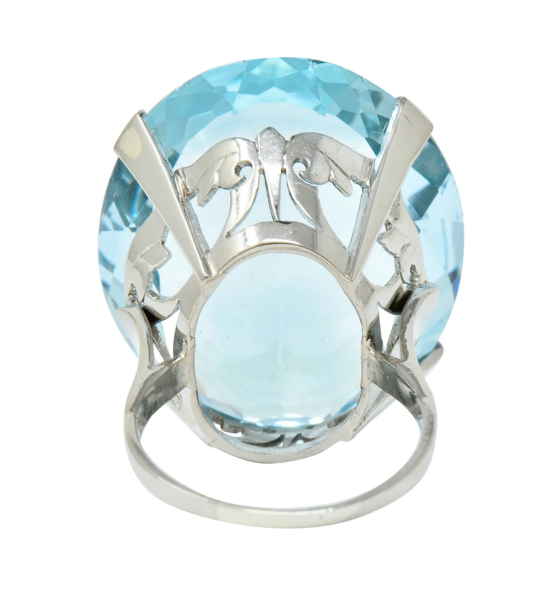 Vintage 39.48 CTW Aquamarine 18 Karat White Gold Statement Ring - Image 4