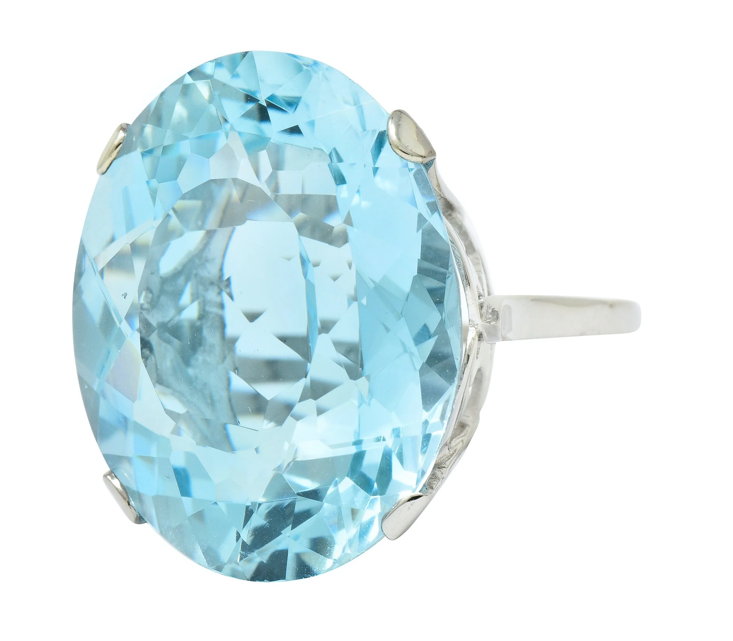 Vintage 39.48 CTW Aquamarine 18 Karat White Gold Statement Ring - Image 6