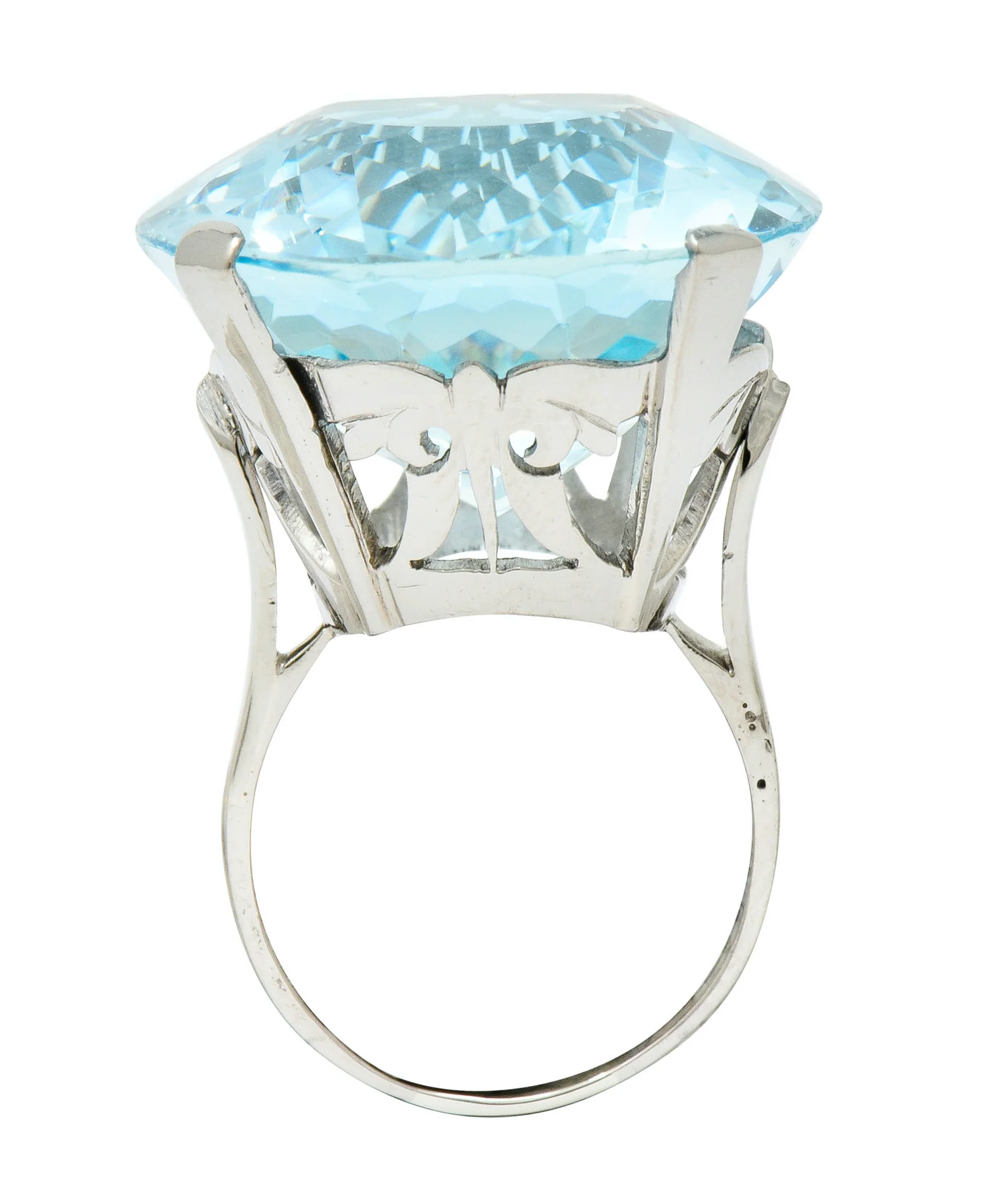 Vintage 39.48 CTW Aquamarine 18 Karat White Gold Statement Ring - Image 8