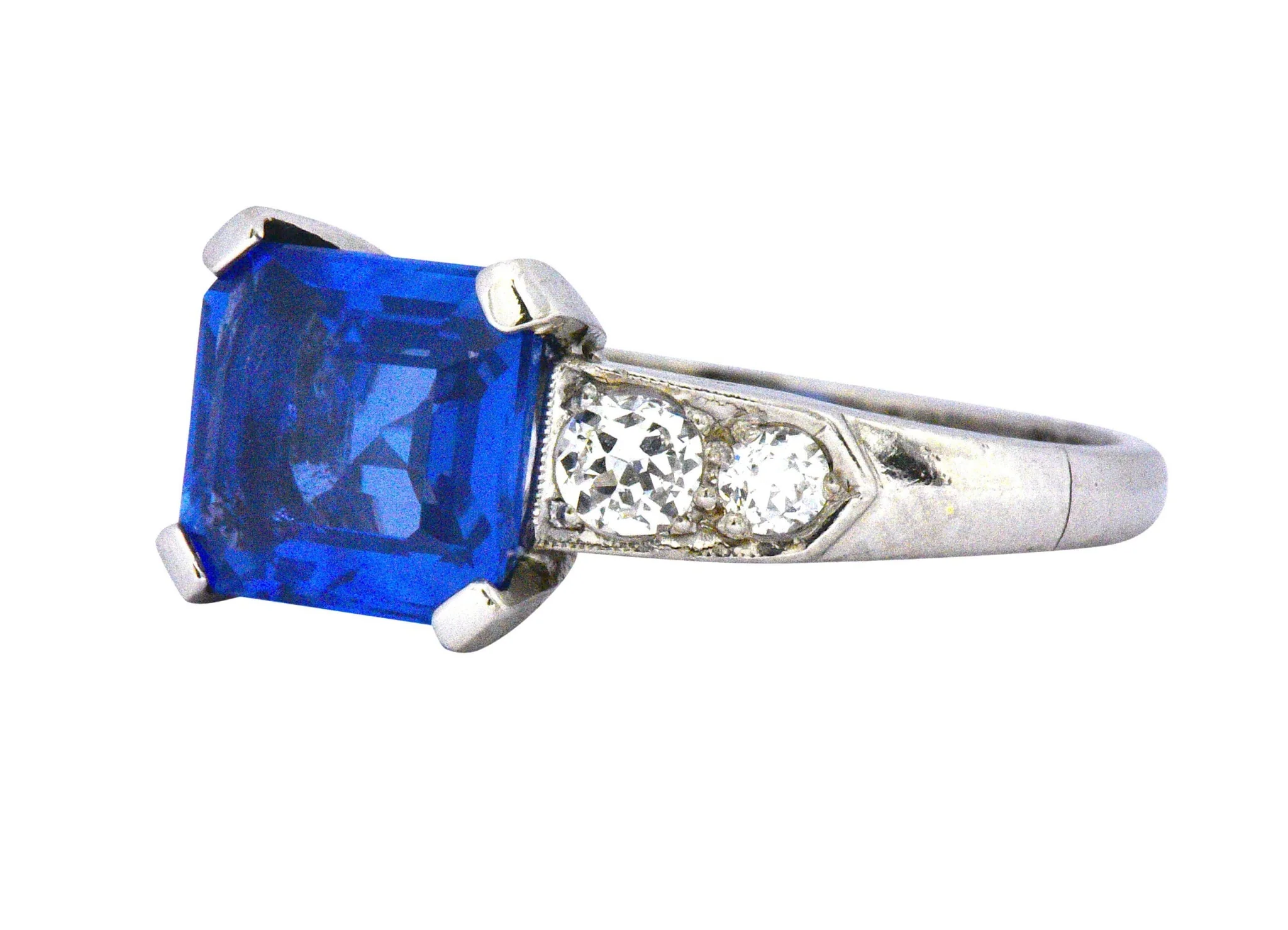 Vintage 4.11 CTW Unheated Ceylon Sapphire & Diamond Palladium Alternative Ring AGL - Image 2