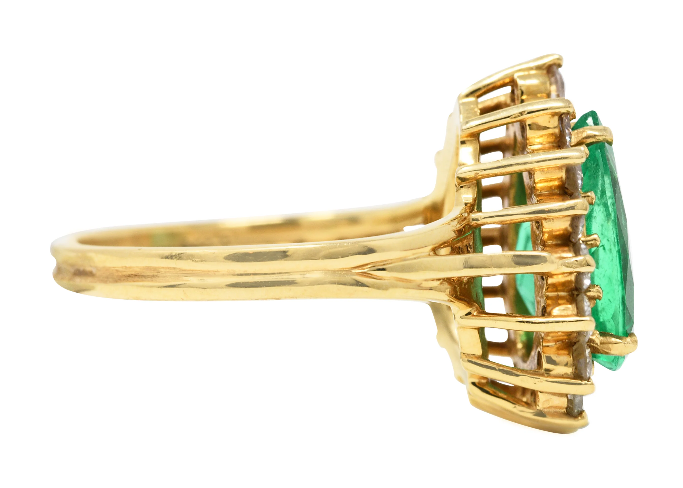 Vintage 4.34 CTW Pear Cut Columbian Emerald Diamond 14 Karat Yellow Gold Halo Ring GIA - Image 3