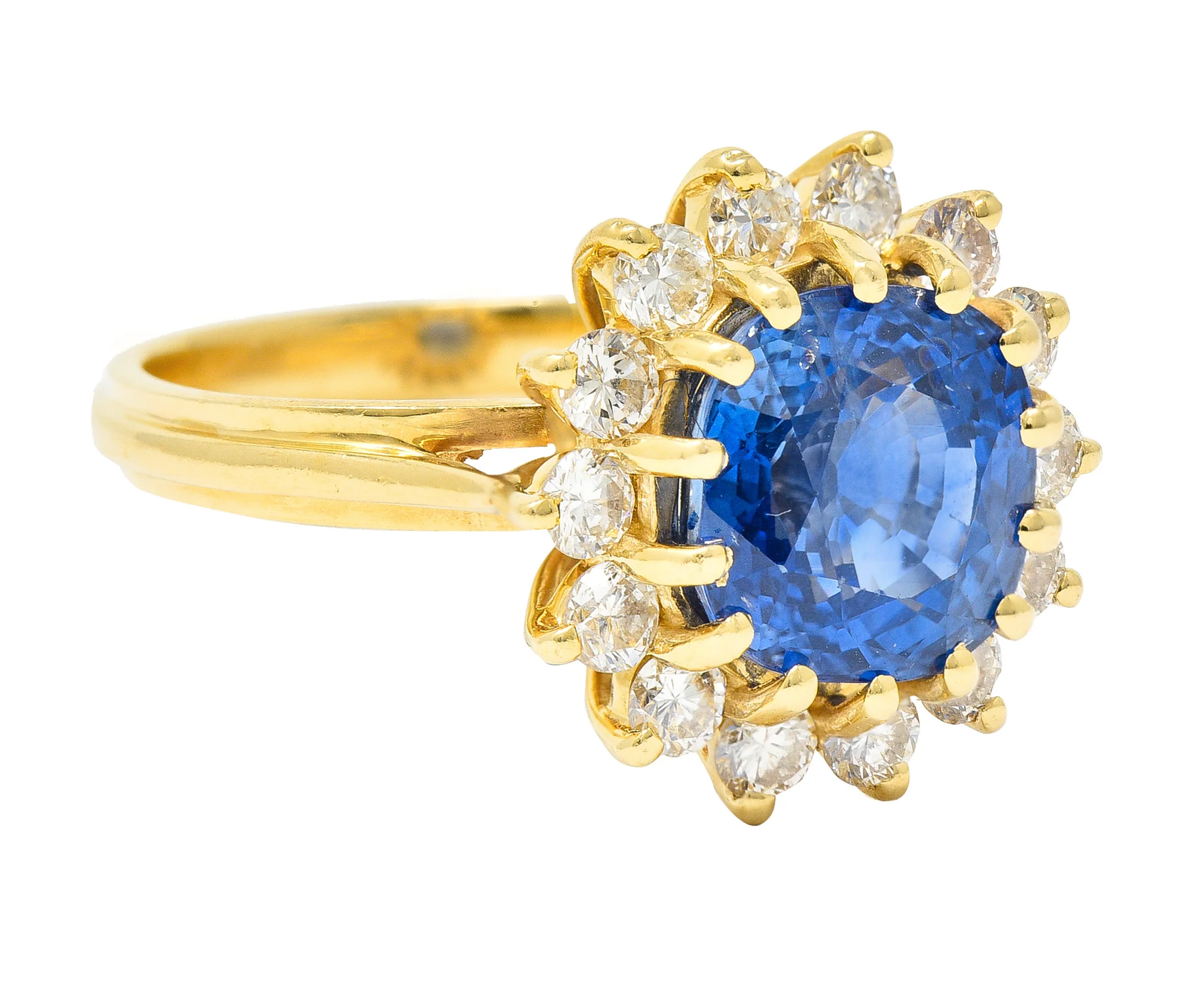 Vintage 5.18 CTW Cushion Cut Sapphire Diamond 14 Karat Yellow Gold Vintage Halo Ring - Image 3
