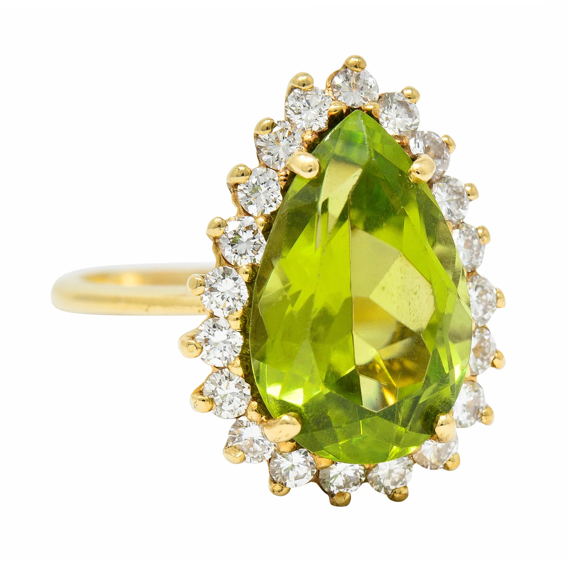Vintage 5.60 CTW Peridot Diamond 14 Karat Gold Pear Cluster Ring - Image 2