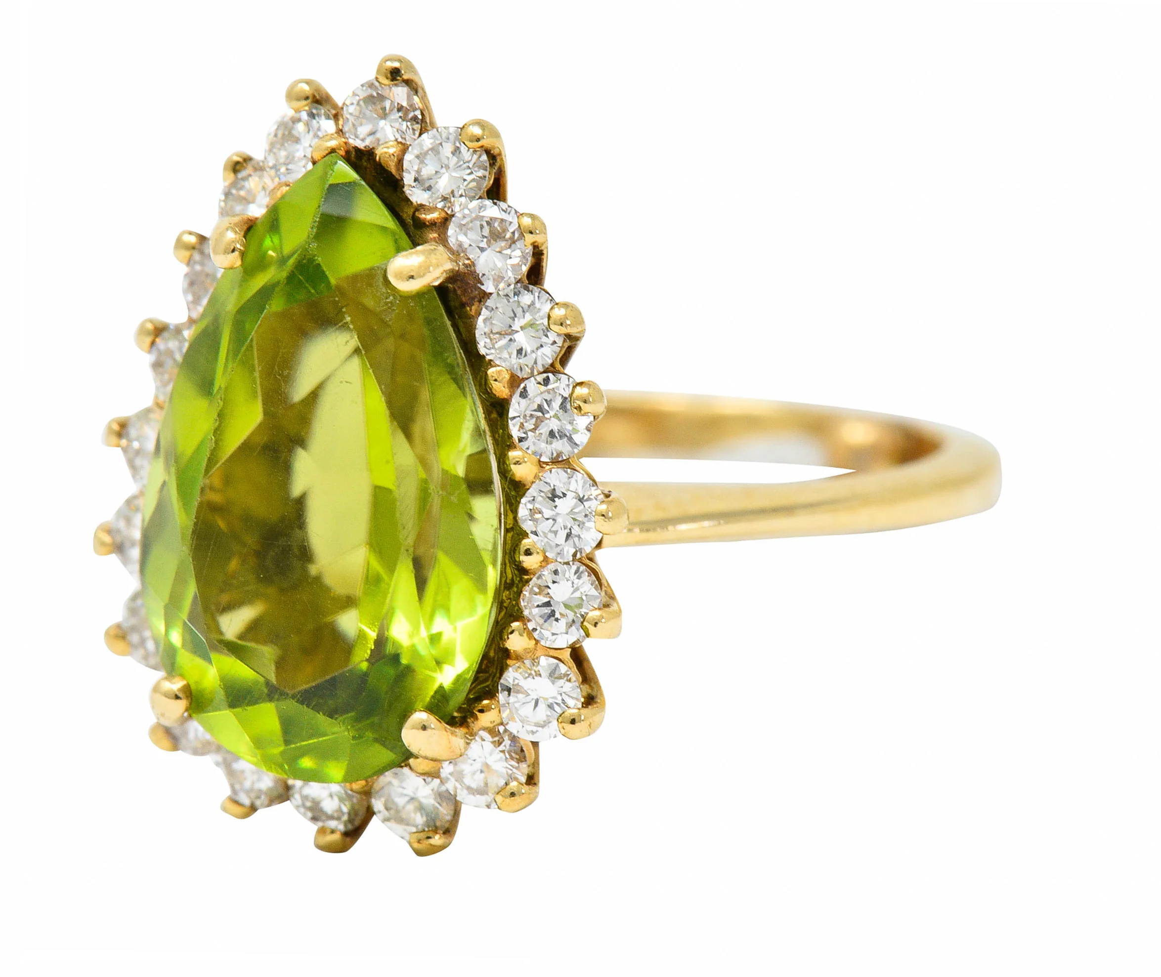 Vintage 5.60 CTW Peridot Diamond 14 Karat Gold Pear Cluster Ring - Image 6