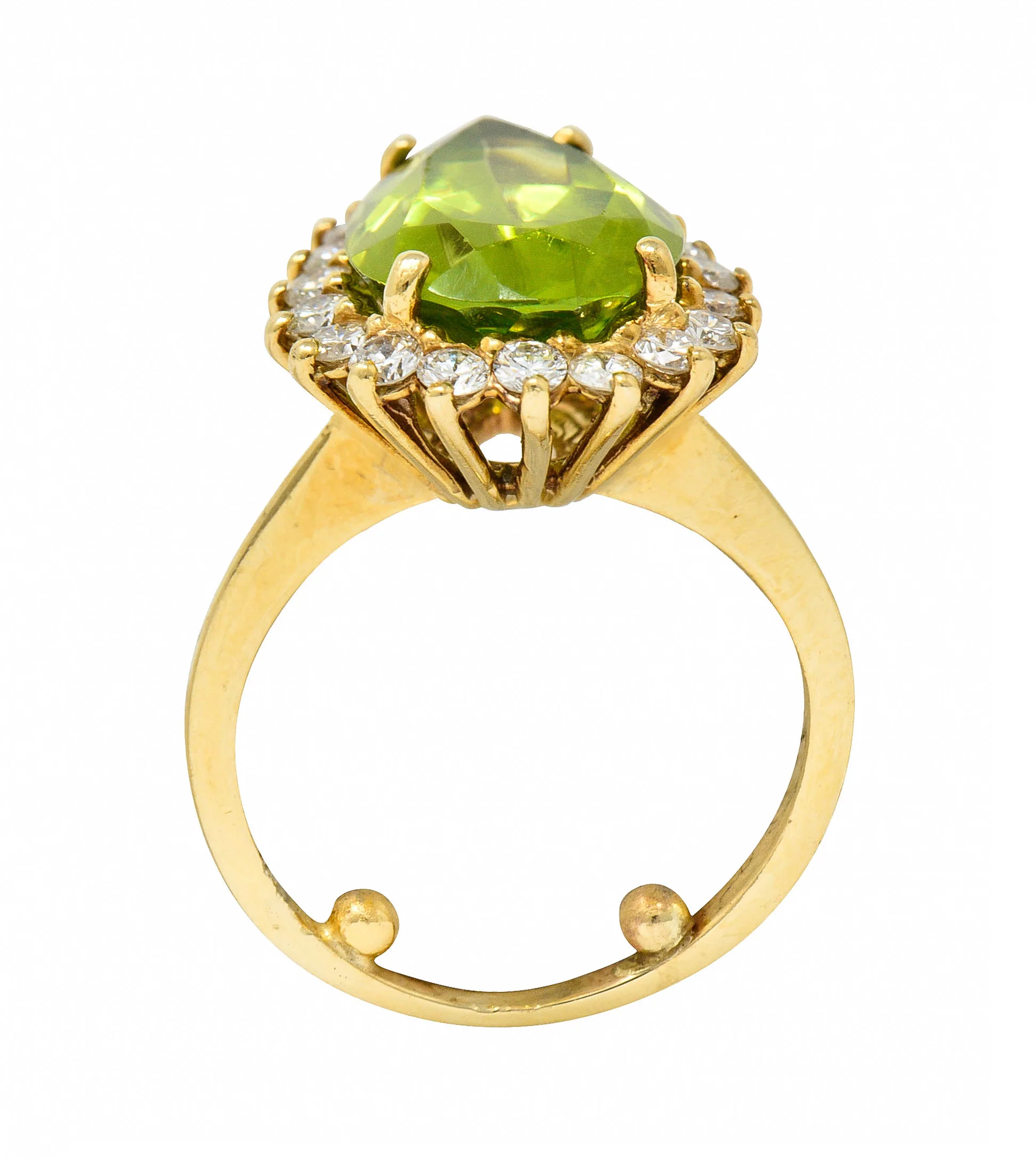Vintage 5.60 CTW Peridot Diamond 14 Karat Gold Pear Cluster Ring - Image 7