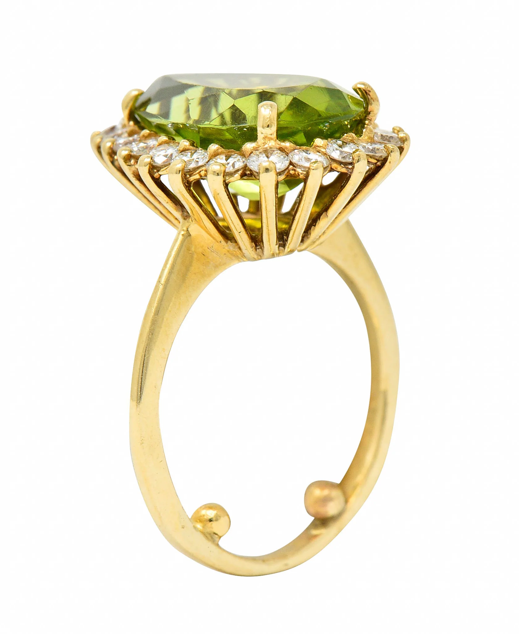 Vintage 5.60 CTW Peridot Diamond 14 Karat Gold Pear Cluster Ring - Image 8