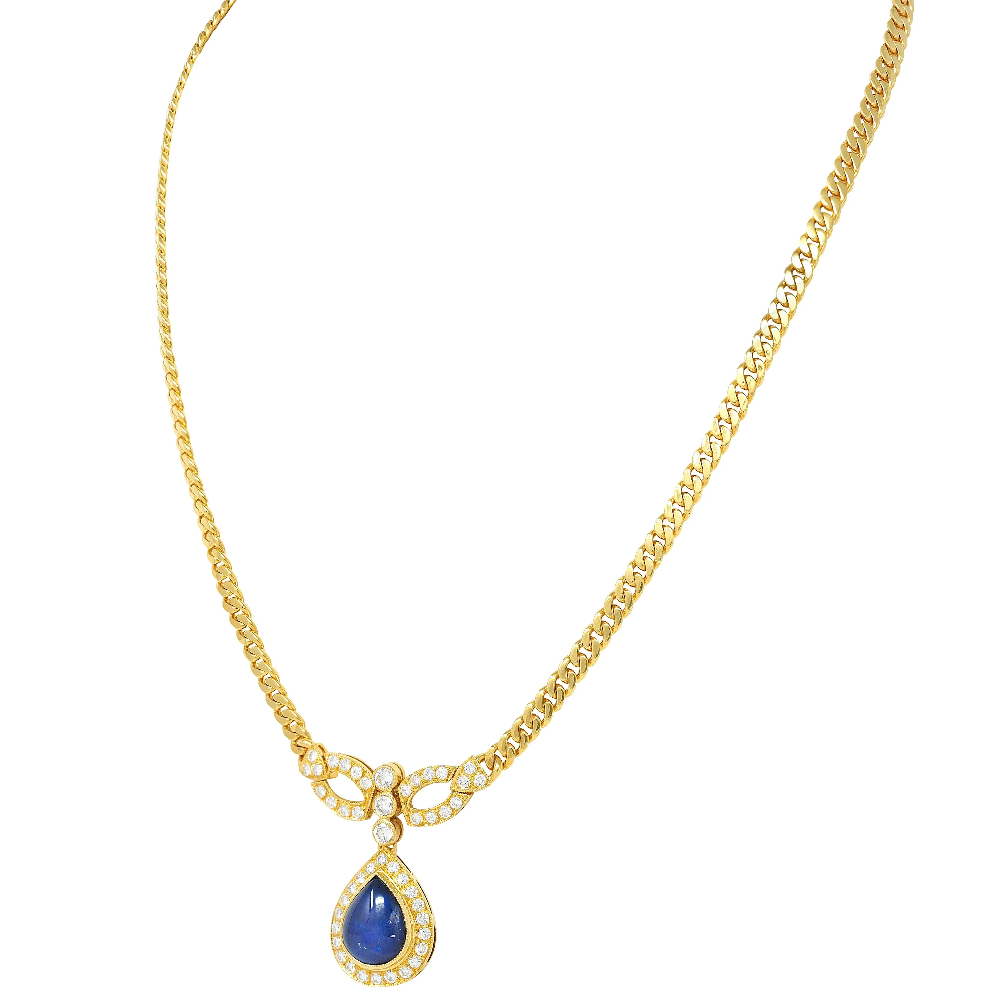 Vintage 7.70 CTW Sapphire Diamond 22 Karat Yellow Gold Drop Station Necklace - Image 6