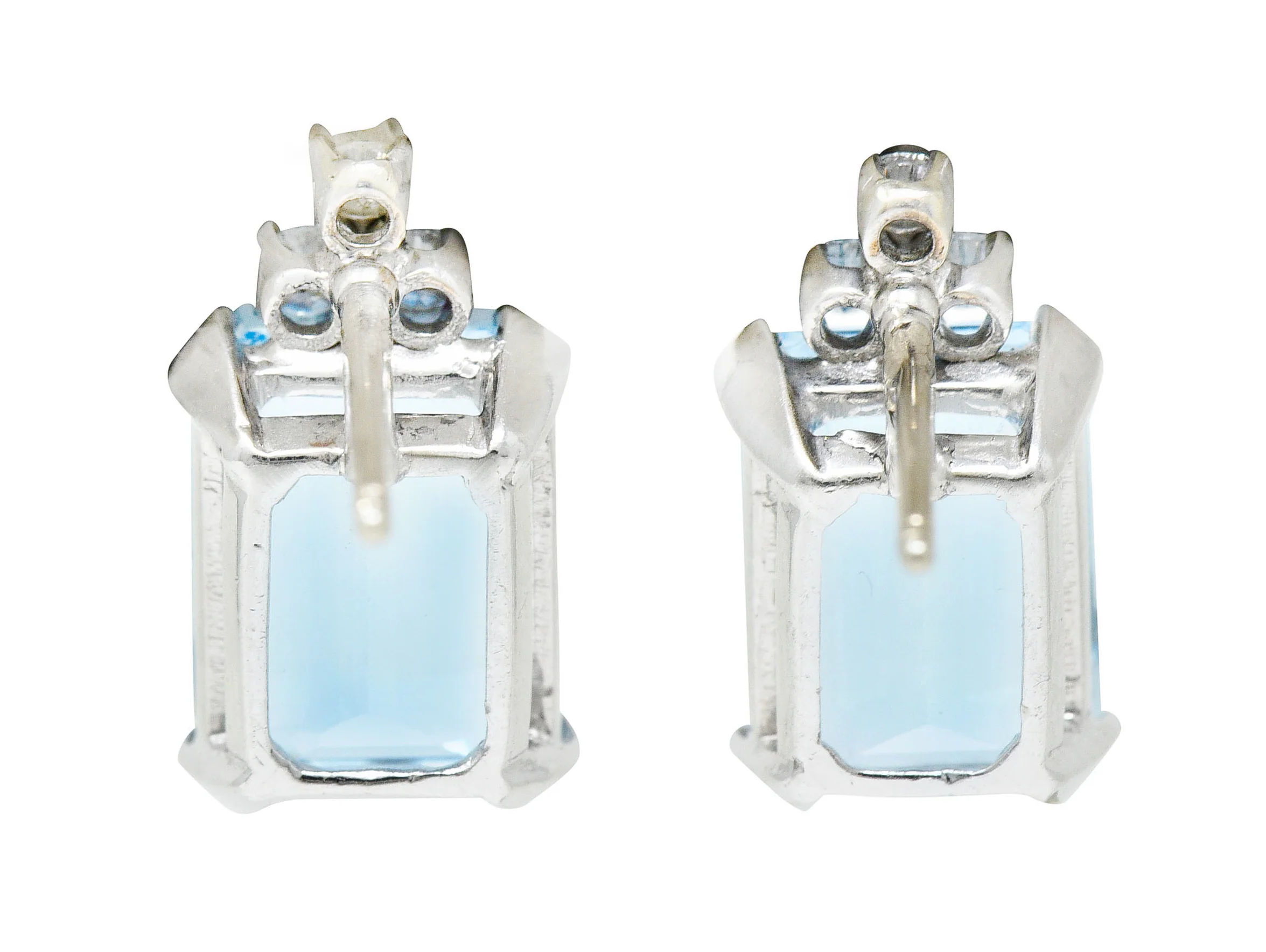 Vintage 9.20 CTW Aquamarine Diamond 14 Karat White Gold Stud Earrings - Image 3