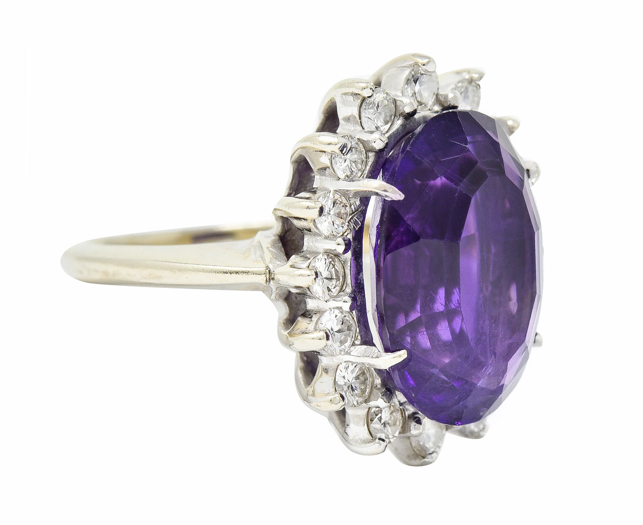 Vintage Amethyst Diamond 14 Karat White Gold Cluster Ring - Image 2
