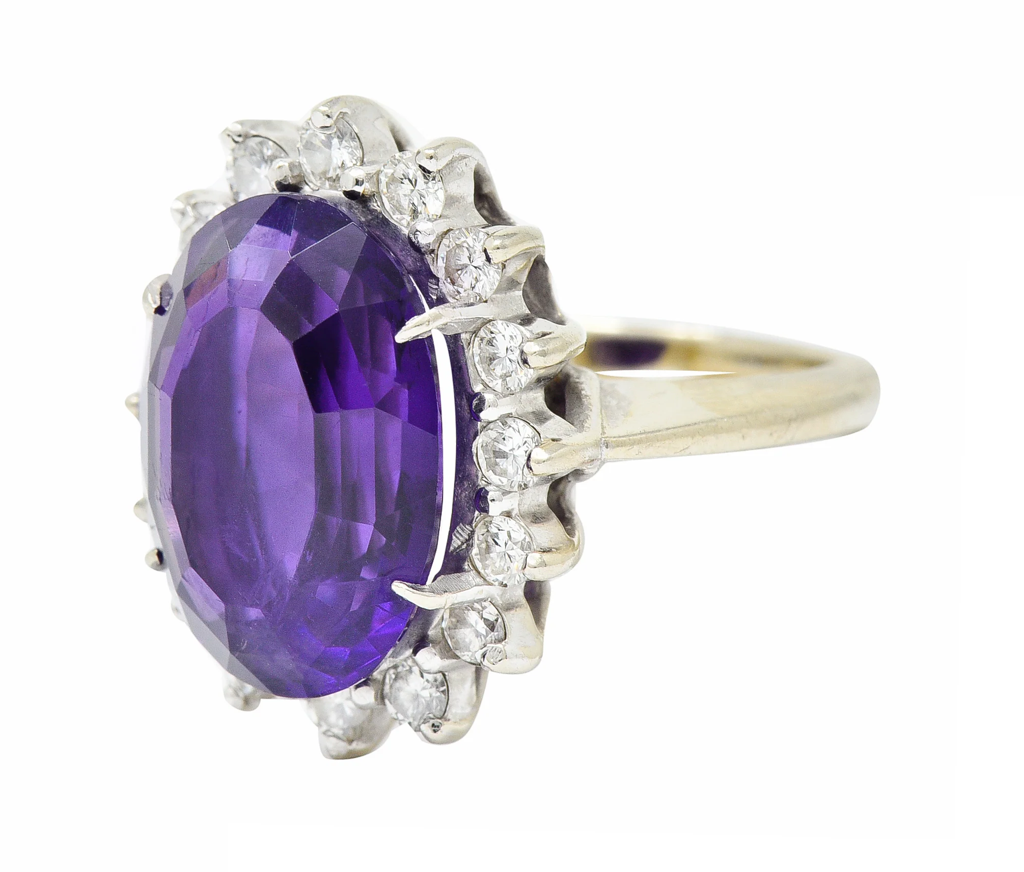 Vintage Amethyst Diamond 14 Karat White Gold Cluster Ring - Image 6