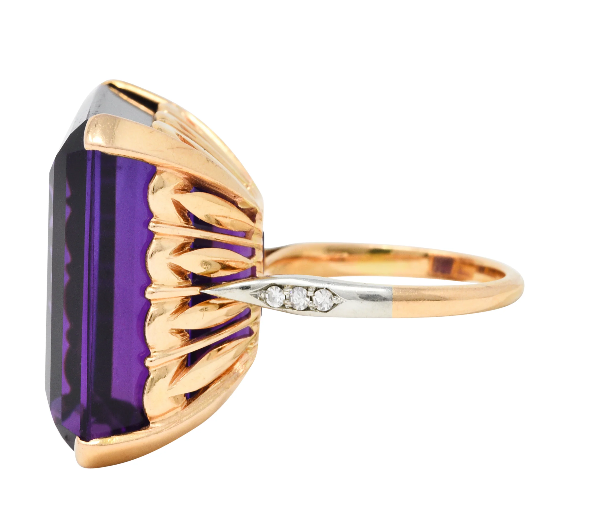 Vintage Amethyst Diamond 18 Karat Two-Tone Gold Statement Ring - Image 5