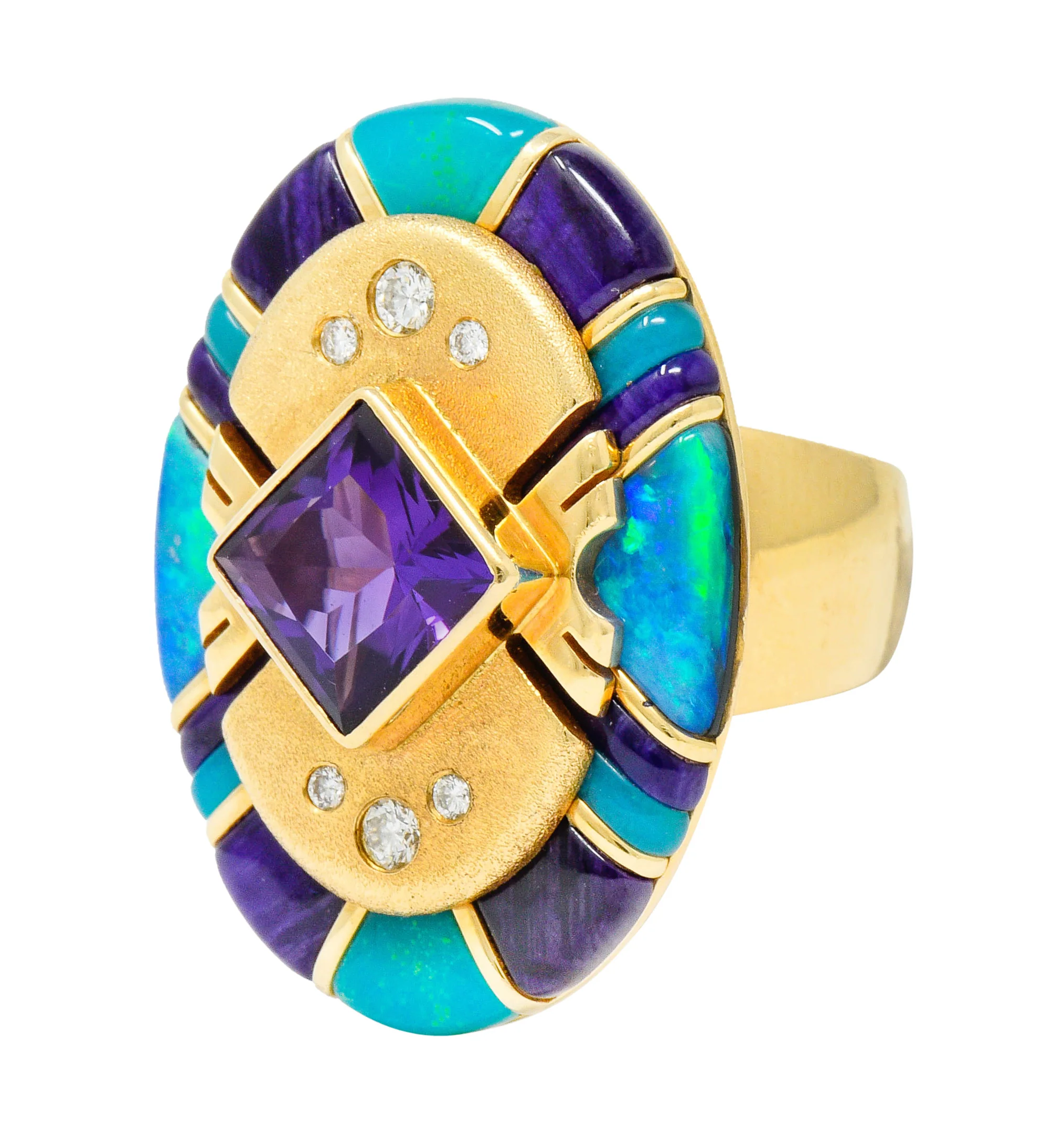 Vintage Amethyst Opal Diamond 14 Karat Gold Statement Ring - Image 6