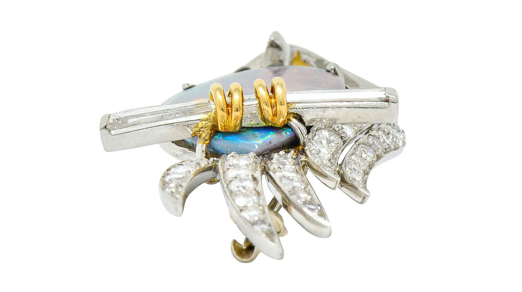Vintage Black Opal Diamond Platinum 18 Karat Gold Owl Brooch - Image 10
