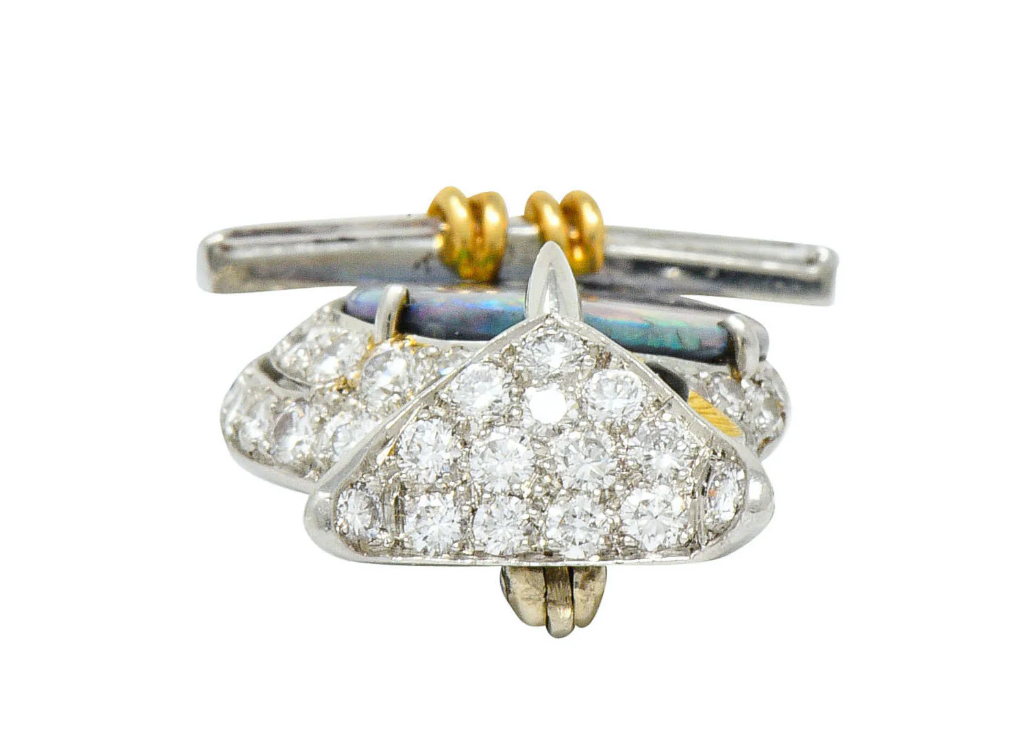 Vintage Black Opal Diamond Platinum 18 Karat Gold Owl Brooch - Image 11
