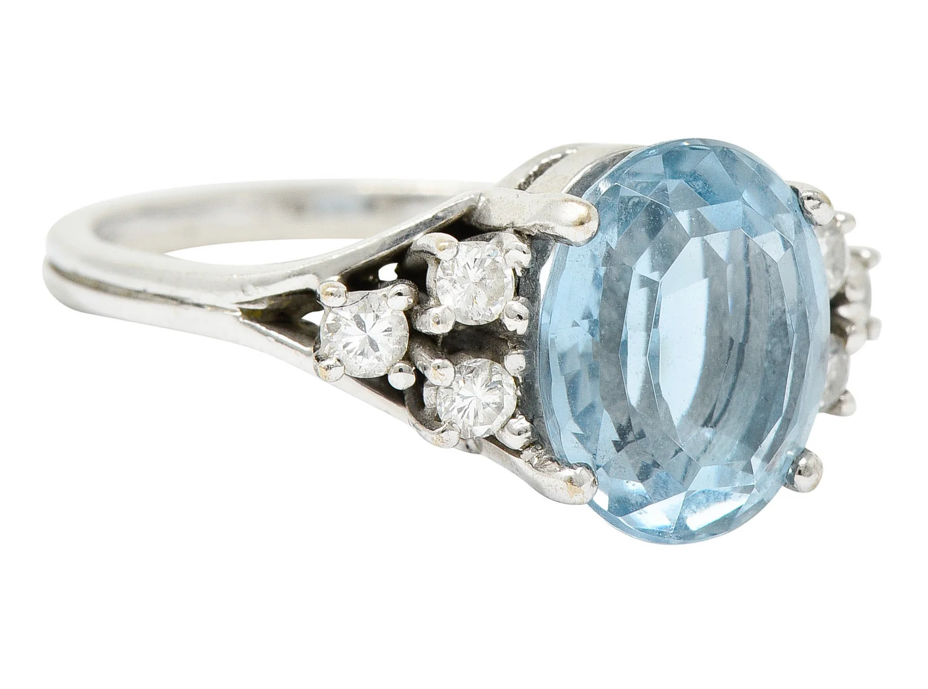 Vintage Blue Topaz Diamond 18 Karat White Gold Gemstone Ring - Image 2