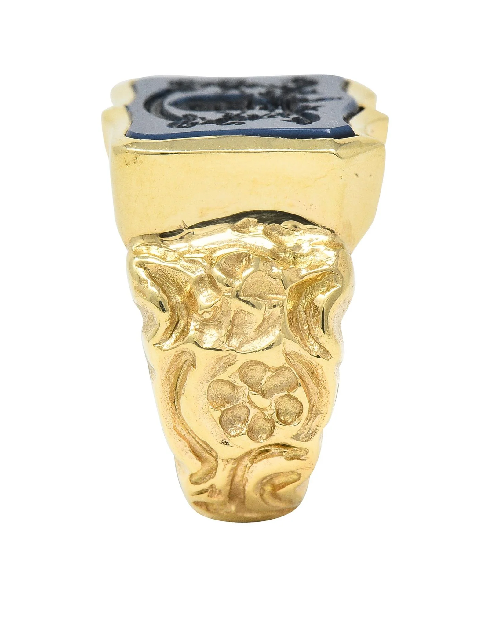 Vintage Carved Agate 14 Karat Yellow Gold Crest Unisex Signet Ring - Image 10