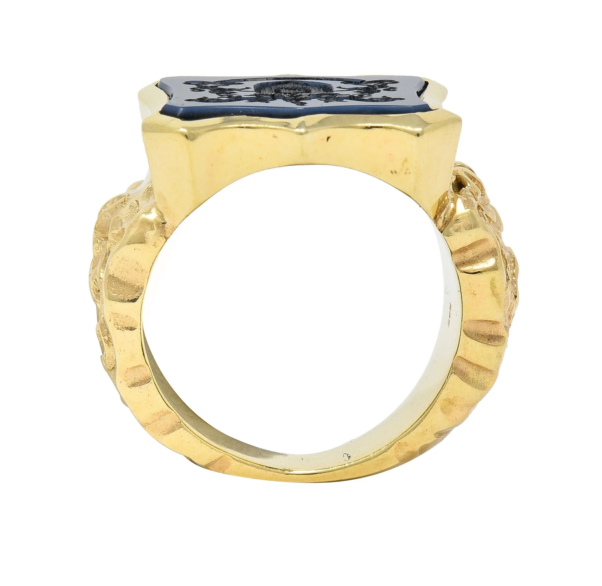 Vintage Carved Agate 14 Karat Yellow Gold Crest Unisex Signet Ring - Image 12