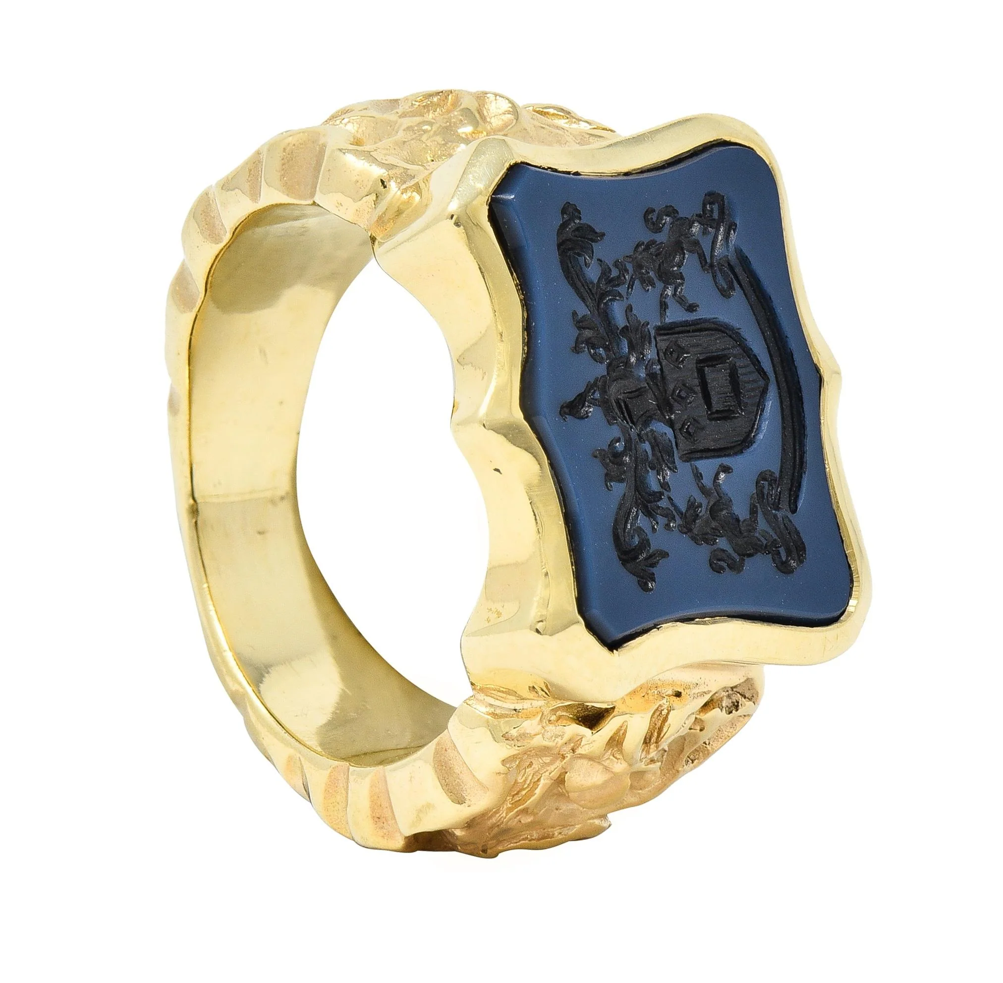 Vintage Carved Agate 14 Karat Yellow Gold Crest Unisex Signet Ring - Image 14
