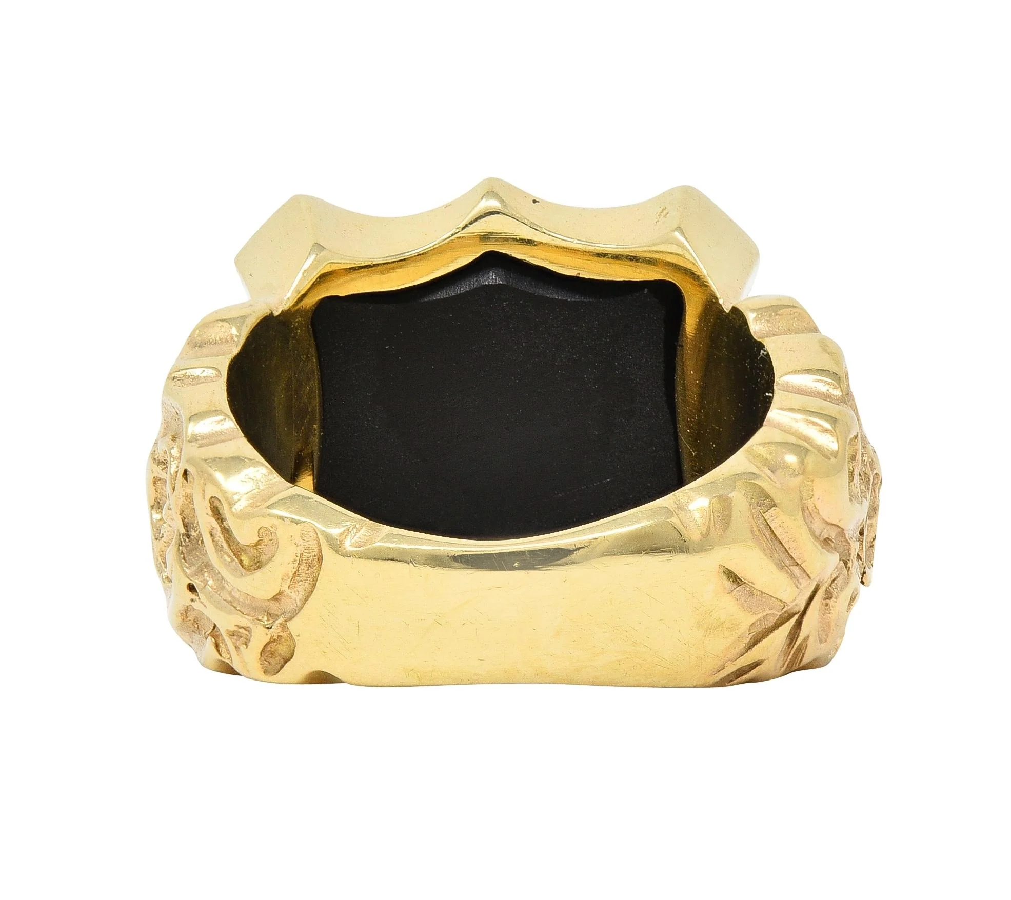 Vintage Carved Agate 14 Karat Yellow Gold Crest Unisex Signet Ring - Image 4